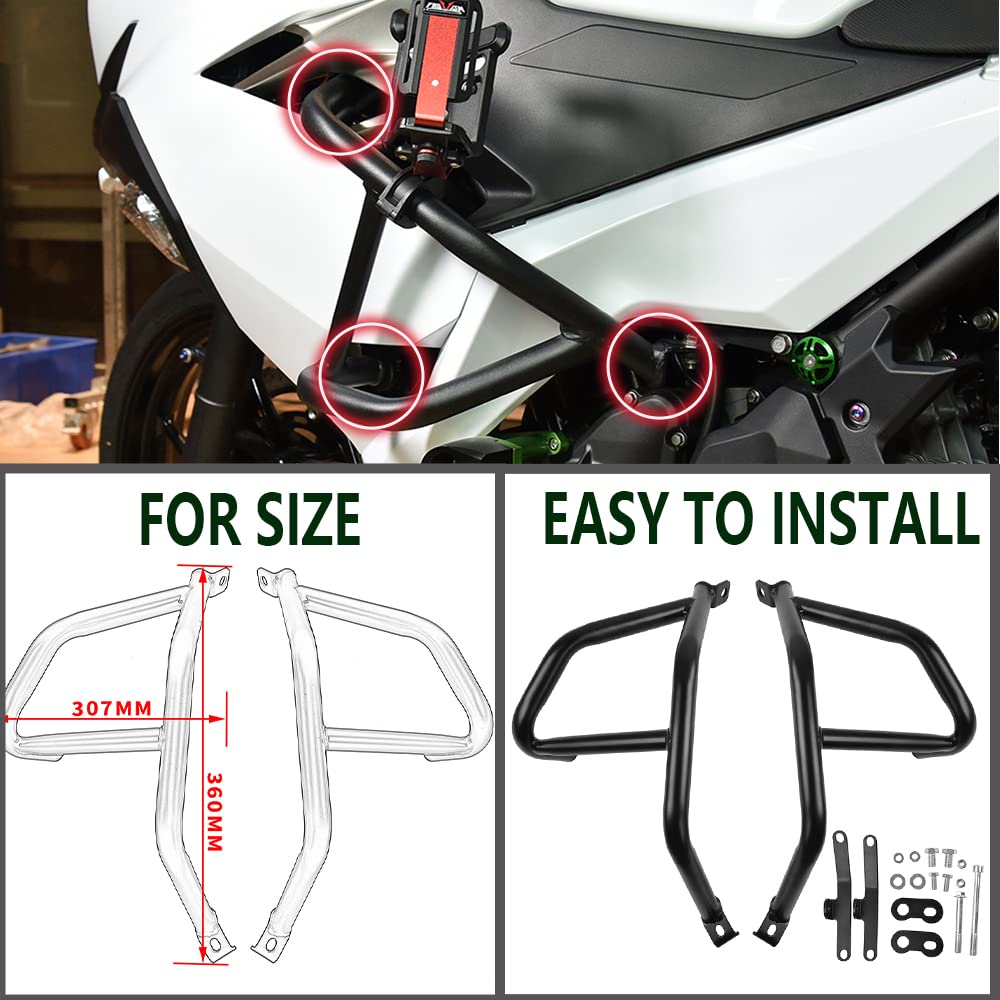Lorababer Motorcycle Engine Guard Stunt Cage Crash Bar Bumper Frame, Alloy Steel, Black, Compatible with Ninja 400 250 (2018-2024)