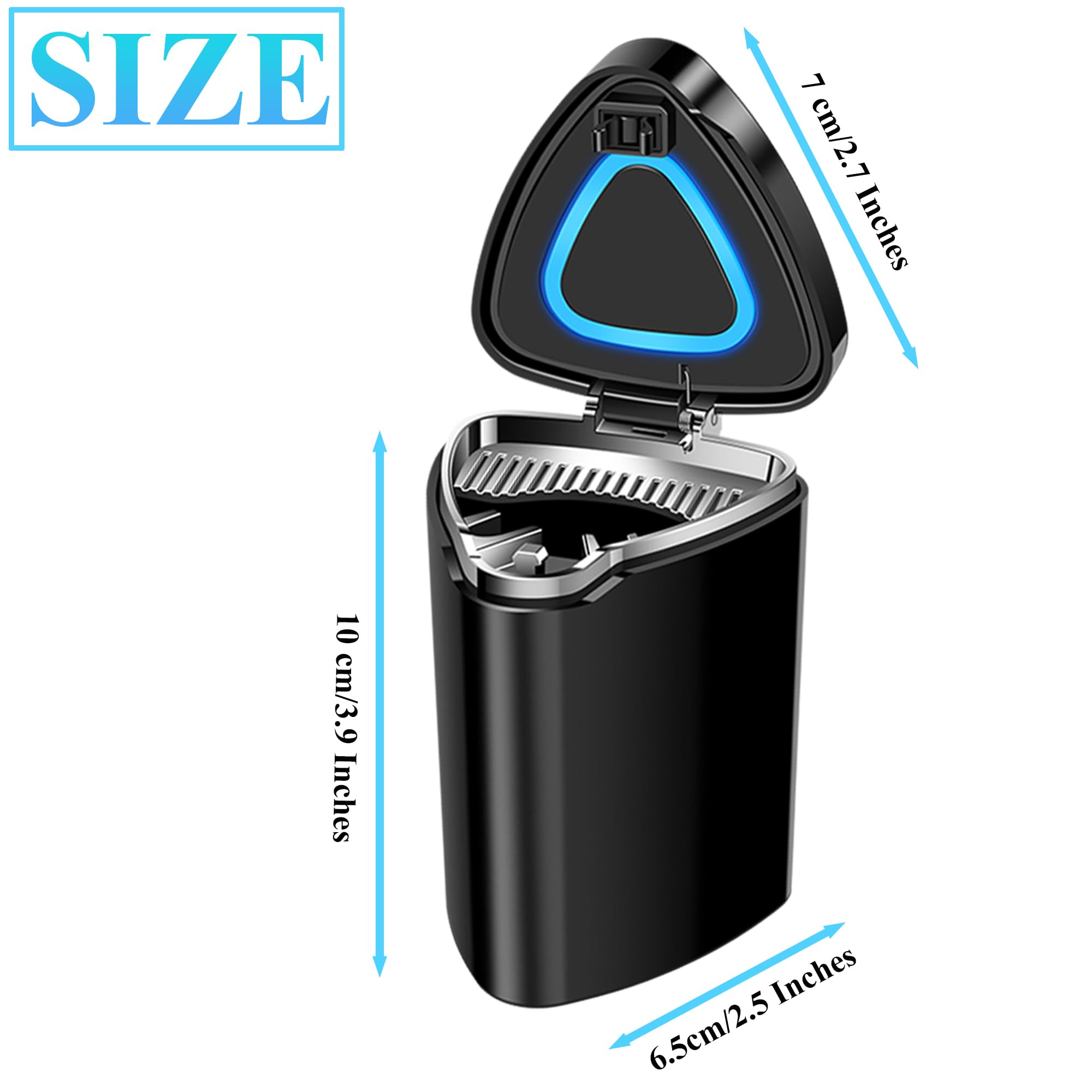 Wainynyda Car Ashtray With Lid Smell Proof, Smokeless Ashtray, Mini Car Trash Can With Rechargeable Led Light And Usb Line
