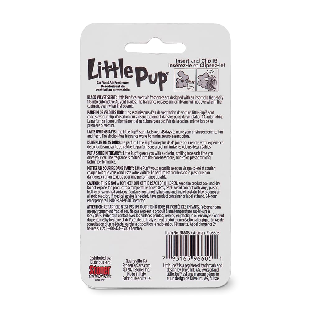 Little Pup 96605-6PK Black Velvet Scent, Car Air Freshener, Clips to A/C Air Vent, Alcohol-Free Fragrance Oil, Non-Hazardous and