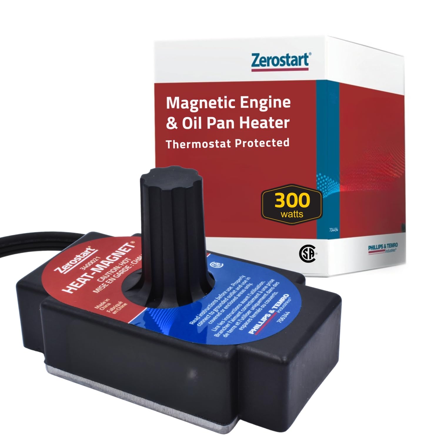 Zerostart 3400021 Magnetic Engine Block Heater Thermostat Protected | 300 Watt Magnet Heater For Oil Pans, Transmissions, And En