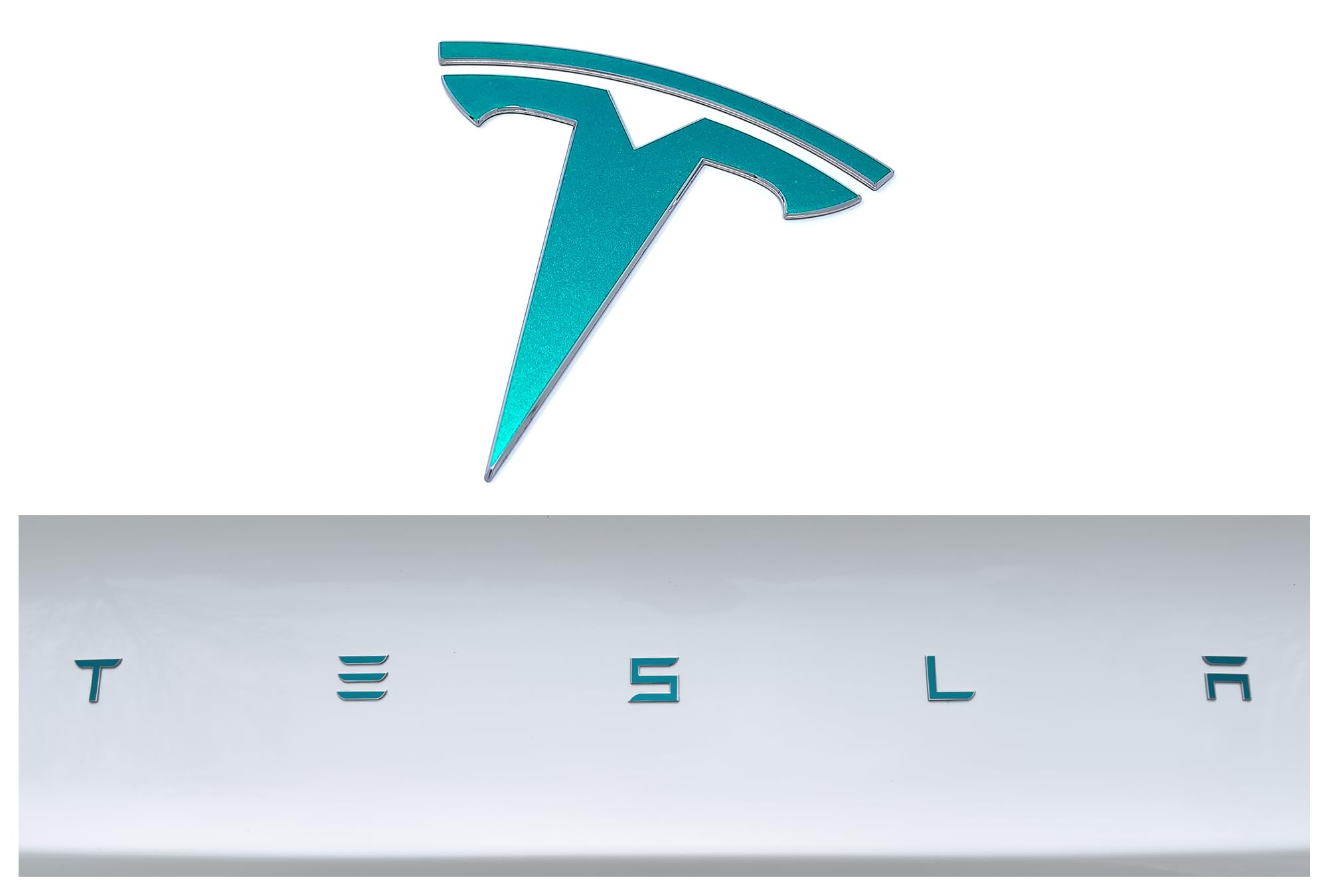 Custom Cut Graphics Vinyl Logo Wrap for Tesla Model 3 (2024 to Current), Standard Wrap, 2 pc-Set (Gloss Teal)