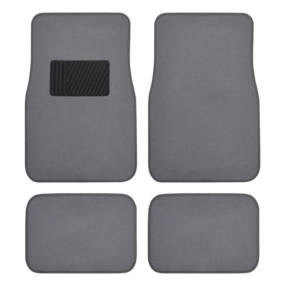 Premium 4Pc Set Of Carpet Car Floor Mats With Vinyl Safety Heel Pad For Car, Truck, Suv, Coupe Sedan, Medium Gray (Mt-100-Mg)