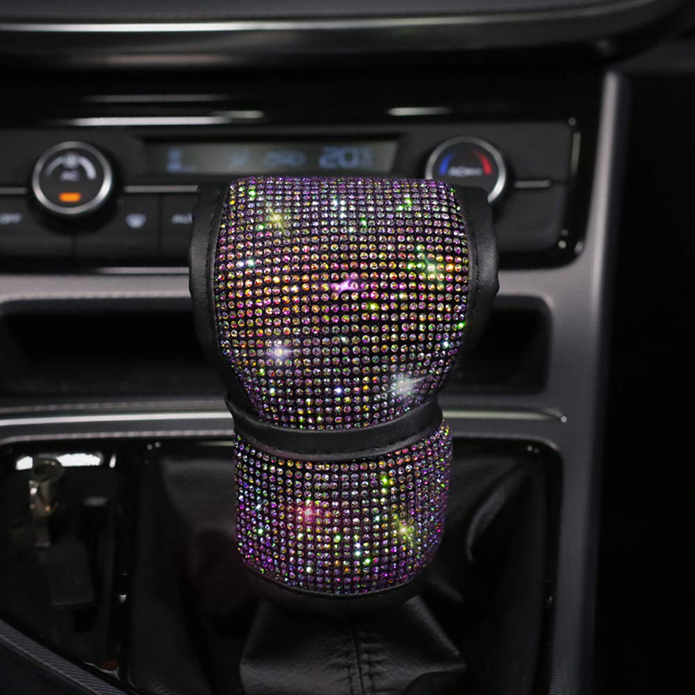 MLOVESIE Plush Auto Gear Shift Knob Cover with Crystal Glitter Bling Rhinestones for Girls,Lady Universal Fit (Bling) (Colorful)