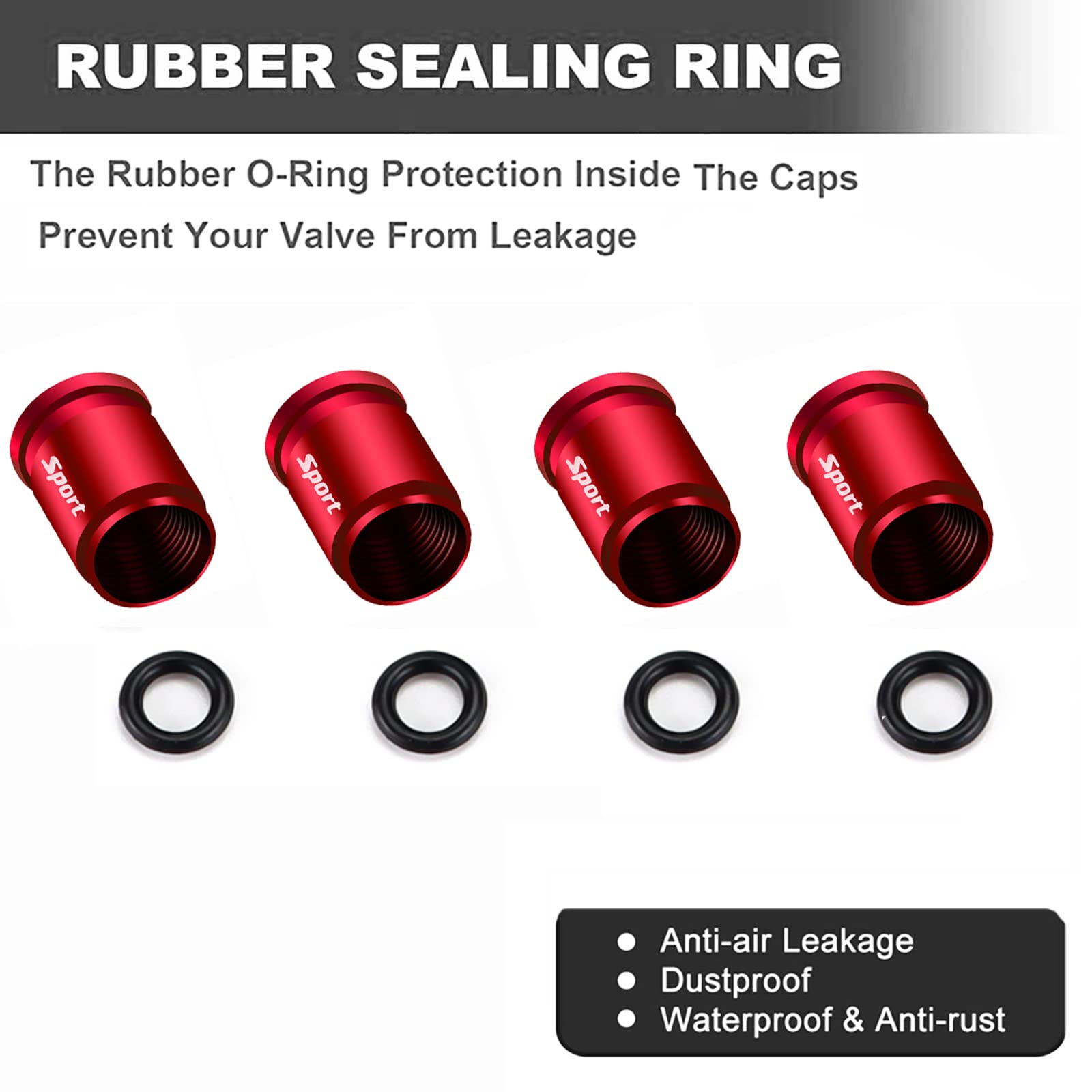 Dsycar Locking Valve Stem Caps Red (8 Pack), Anti Theft Tire Caps With Rubber Ring Tire Wheel Rim Dust Cover Fits Cars, Trucks, Bikes, Motorcycles, Bicycles (8 Pack/Red)