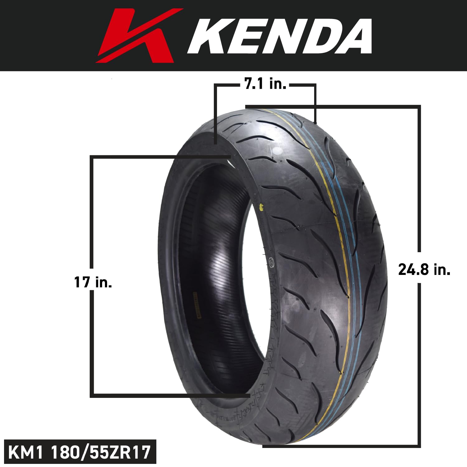 Kenda KM1 (KM001) 180/55ZR17 Rear Tire for Sport Touring Motorcycle 73W - Radial Tire with High-Speed Stability & Excellent Wet