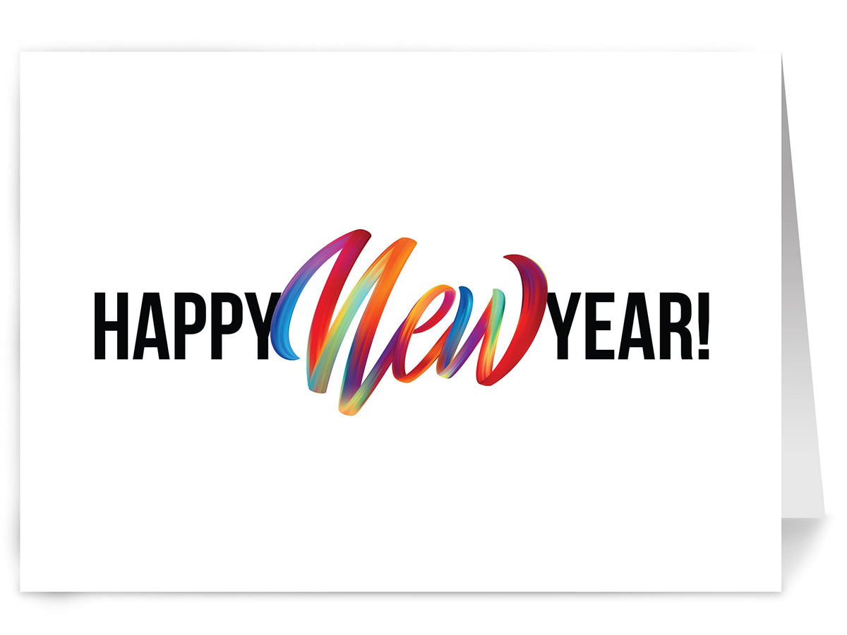 Rainbow Happy New Year Cards, Christmas Cards, Holiday Cards - One Jade Lane - 5X7, Heavy Stock, Set Of 18 Holiday Cards  Envelo