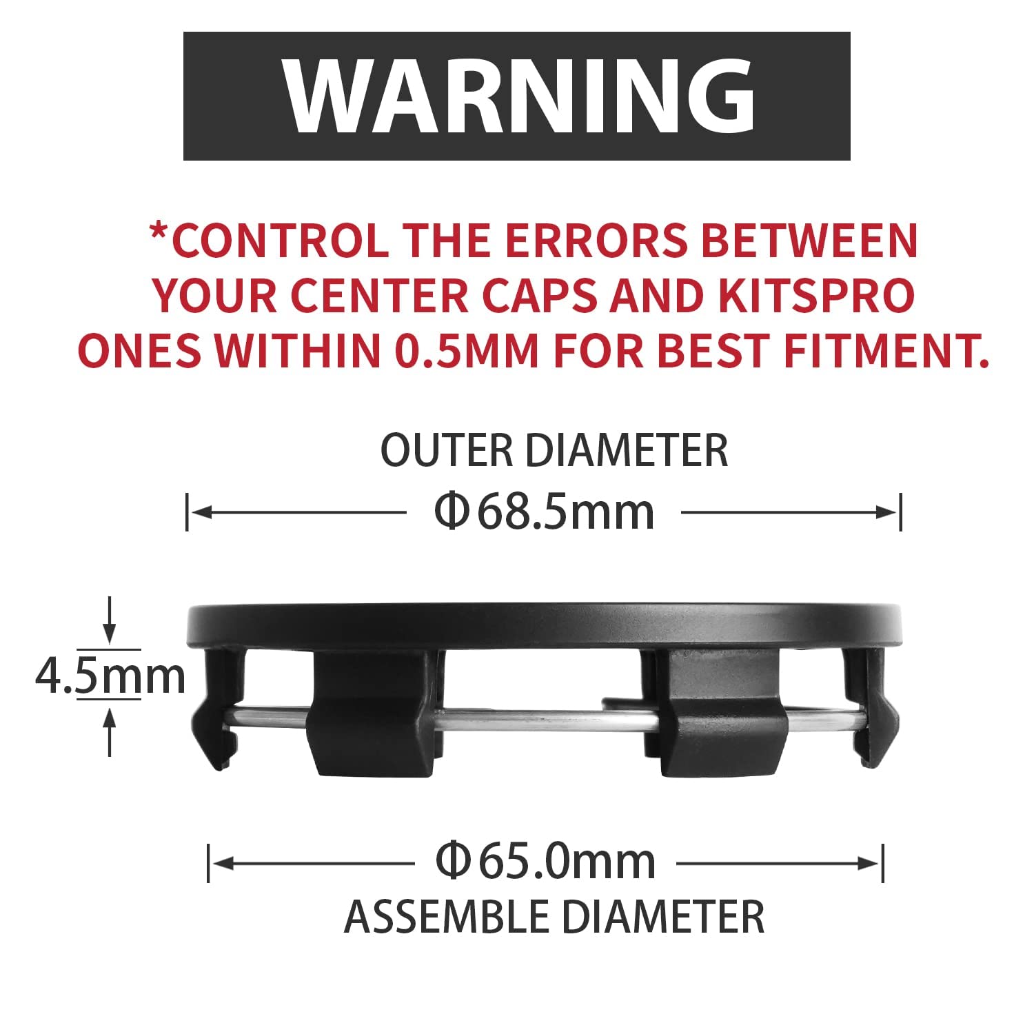 Kitspro 2.7Inch 68Mm Wheel Center Caps For Bmw 3 Series 4 Series 5 Series X Serires Z Series Rim Hub Caps 3613 6783 536 , Pack Of 4 (Matte Black, Outer 69Mm , Inner 65Mm)