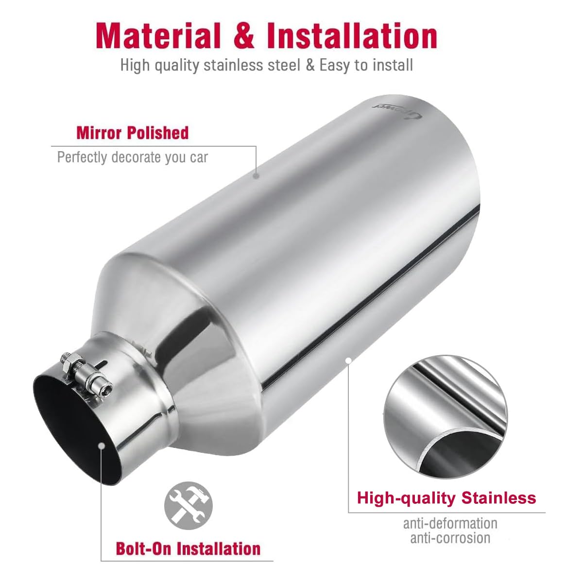 Upower 4 '' To 8 '' Exhaust Tip Mirror Polished 4 Inch Inlet 8 Inch Outlet Diesel Exhaust Tailpipe 18 '' Long 45 Degree Angle Cu