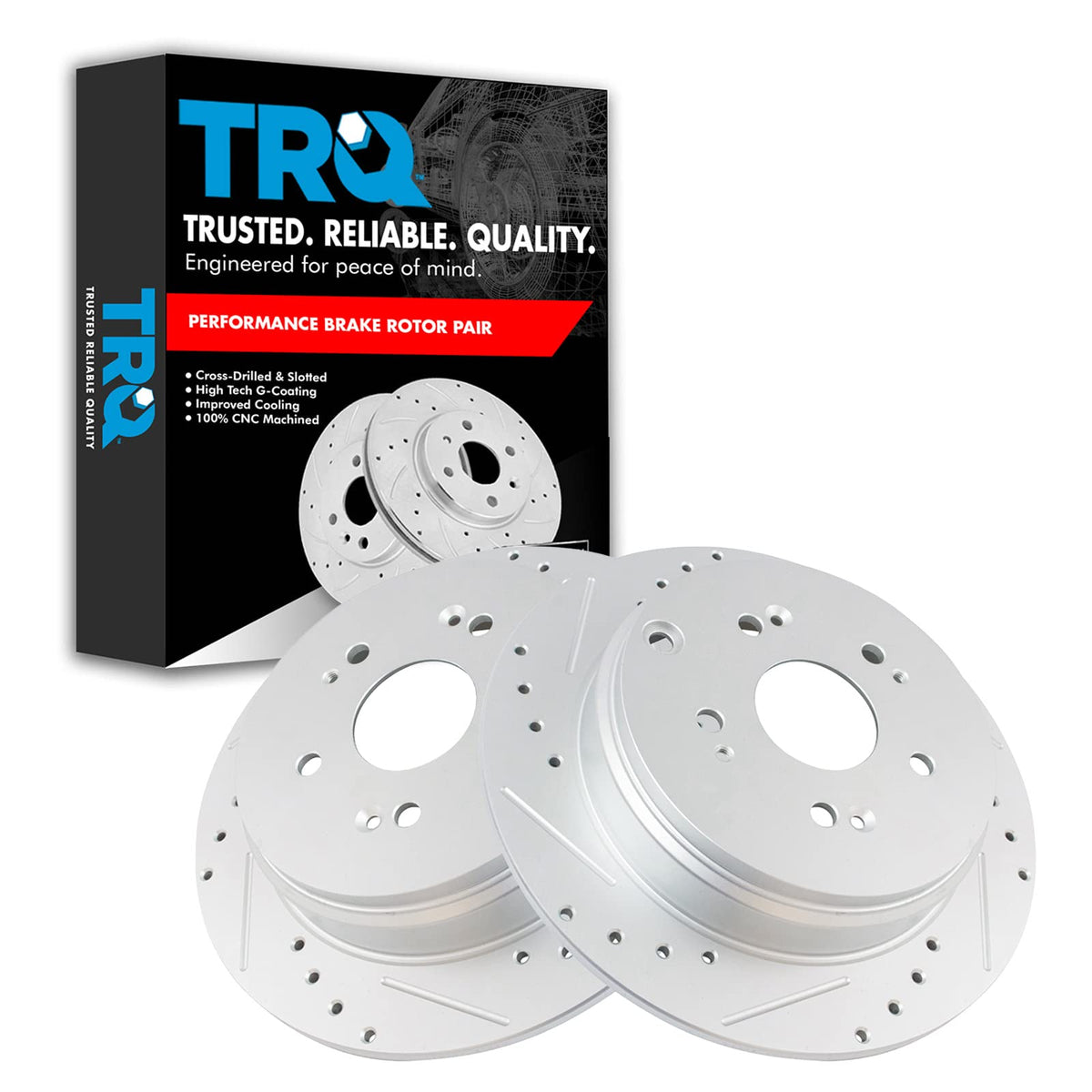 Trq Rear Performance Brake Rotors Set Solid Premium G-Coated Cross Drilled & Slotted Compatible With 2007-2018 Acura Rdx 2005-20