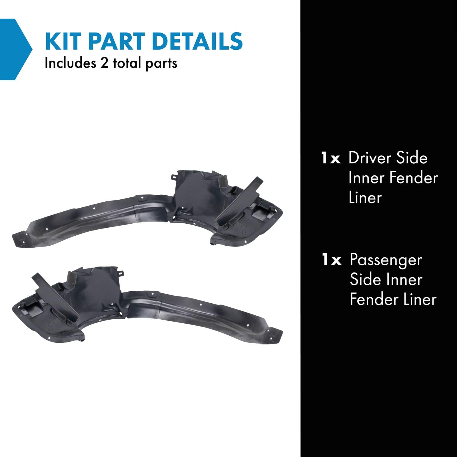 Trq Inner Fender Liner Set Compatible With 2008-2012 Chevrolet Malibu Gm1248201 Gm1249201