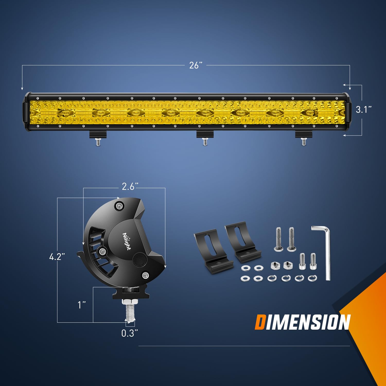 Nilight Led Light Bar 26 Inch 540W Yellow Flood Spot Combo Triple Row Driving Lamp Roof Bumper Off Road Led Work Lights Pods For
