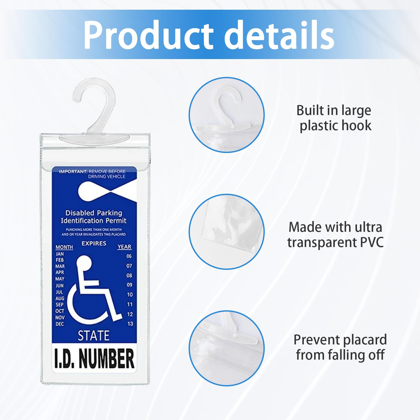 Dickno Handicap Placard Holder, 11.6'' x 5'' Ultra Transparent Disabled Parking Permit Placard Protector with Plastic Large Hang