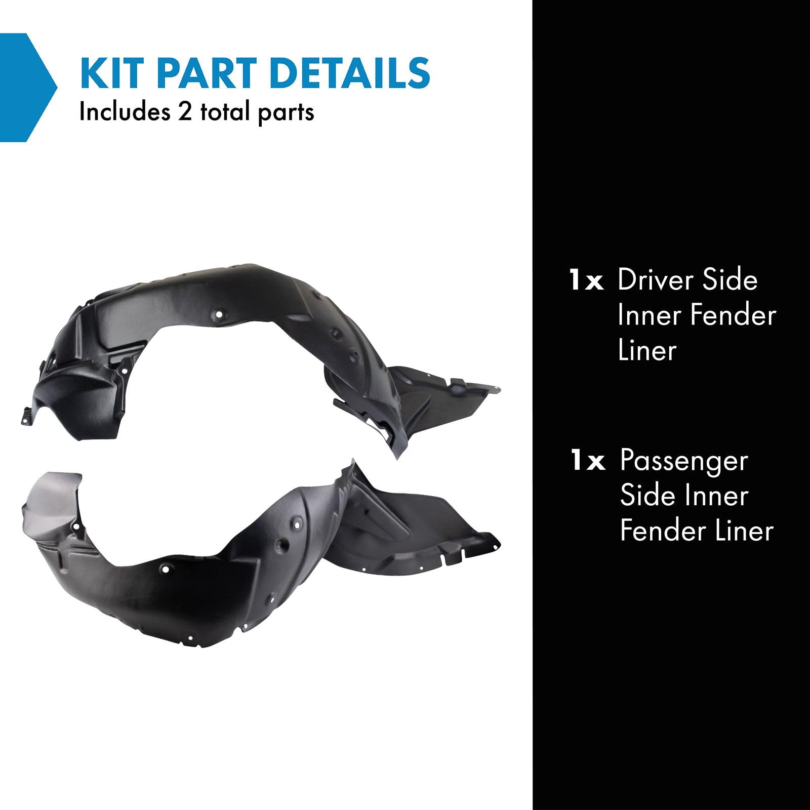 TRQ Inner Fender Liner Set for 2009-2013 Mazda 6, Black, Plastic, Model BDA14608