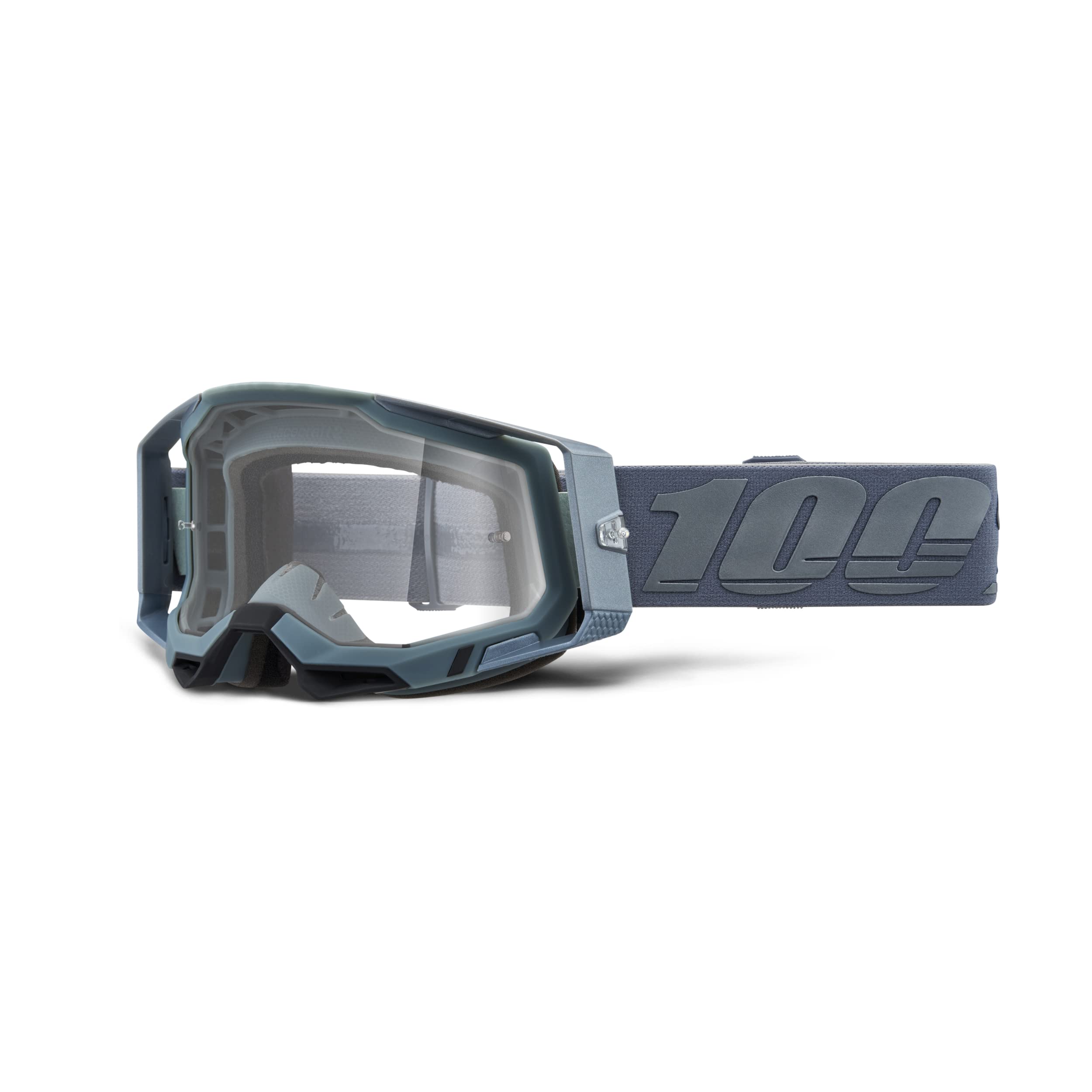 100% Racecraft 2 Mountain Bike & Motocross Goggles - MX and MTB Racing Protective Eyewear (Battleship - Clear Lens)