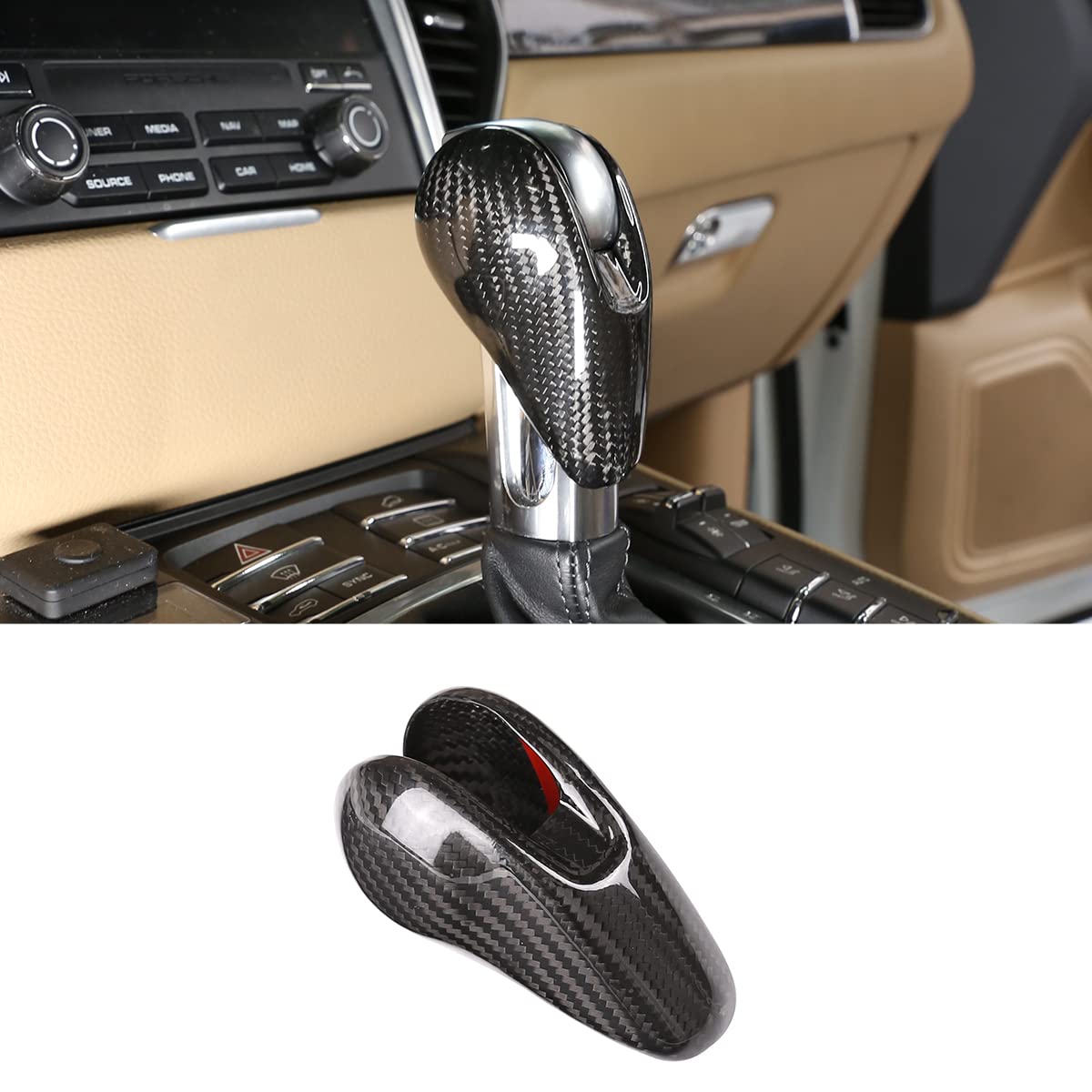 Taruisixt Fit For Porsche Macan Panamera Cayman 911 718 Boxster 2009-2020 Real Carbon Fiber Interior Gear Shift Head Cover Knob Trim Car Interior Accessories (Carbon Fiber Black)