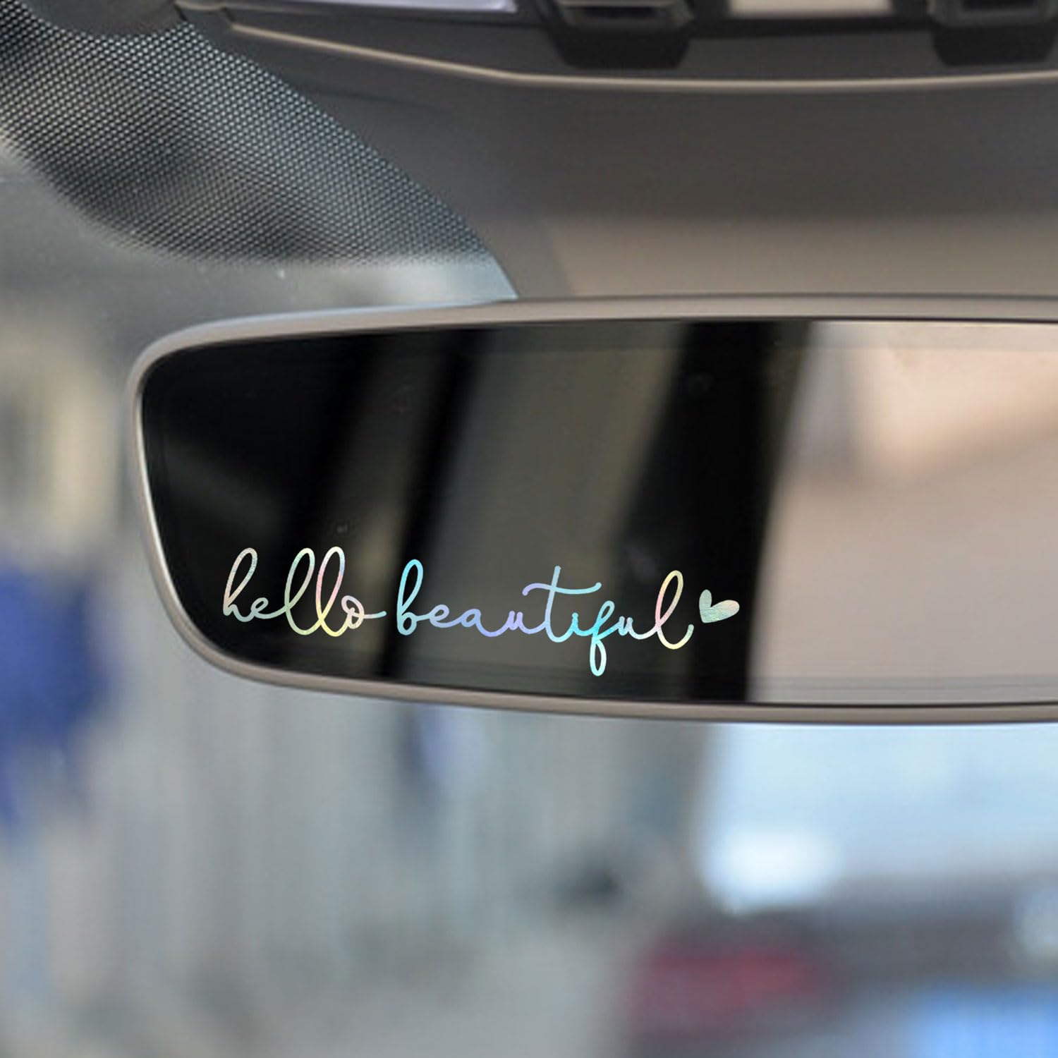 2 X Hello Beautiful Car Mirror Decal, Holographic Affirmation Sticker, Rearview Mirror Decal, Cute Mirror Decal, Holographic Tum