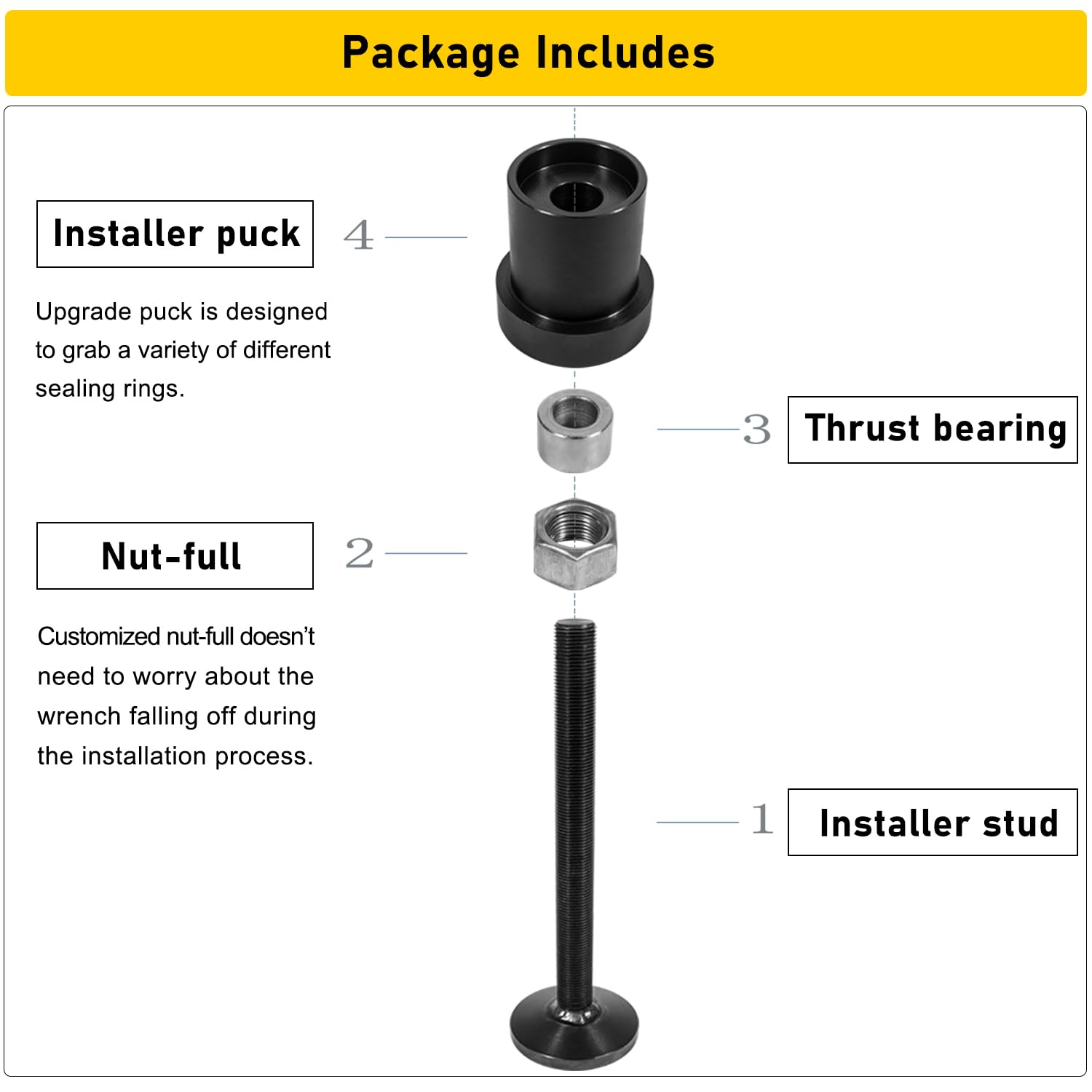 Front Inner Axle Side Seal Installation Tool for Dana 30/44/60 Front differentials Fits Jeep Wrangle, Ford, Dodge, Volve and mor