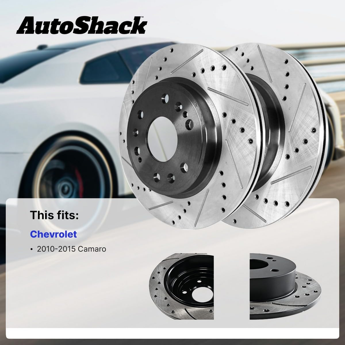 Autoshack Front And Rear Drilled Slotted Brake Rotors Black Set Of 4 Replacement For 2010-2015 Chevrolet Camaro 3.6L V6 Rwd Pr65