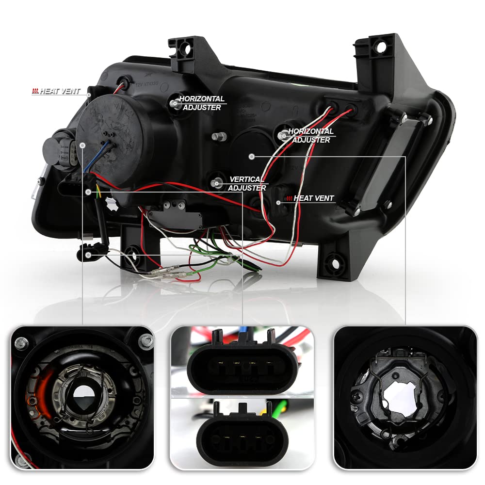 Acanii - For [Halogen Model] 2011-2014 Dodge Charger Led Drl Tube Black Housing Projector Headlights Headlamps Assembly