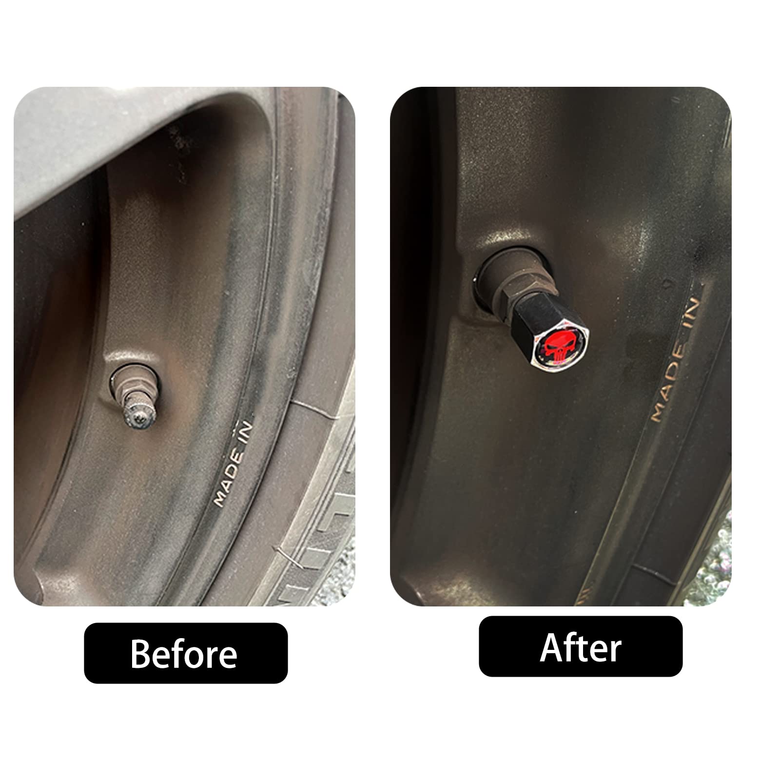 Ajxn 4 Pack Skull Car Wheel Tire Valve Stem Caps Airtight Dust Proof Covers Universal Tire Air Valve Caps For Cars, Trucks, Bicycles, Car Accessories For Adults (Red)