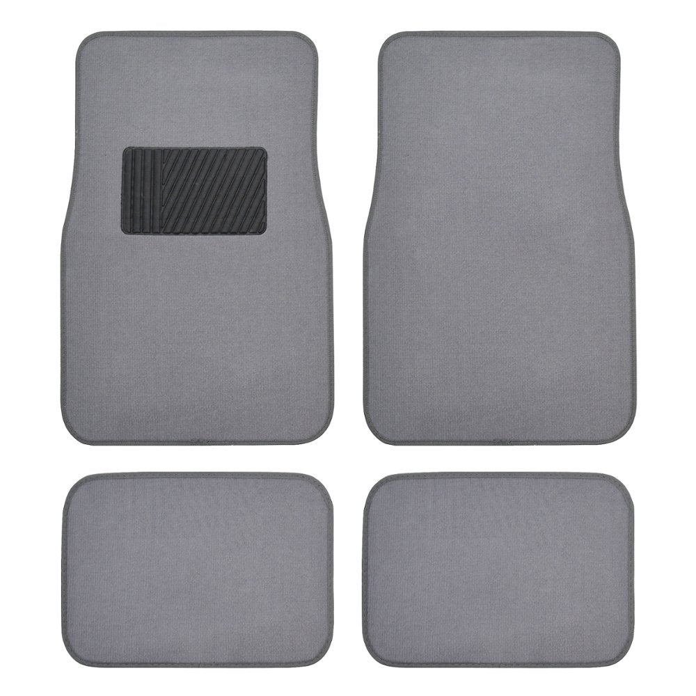 Bdk Premium 4Pc Set Of Carpet Car Floor Mats With Vinyl Safety Heel Pad For Car, Truck, Suv, Coupe Sedan, Light Gray (Mt-100-Lg)