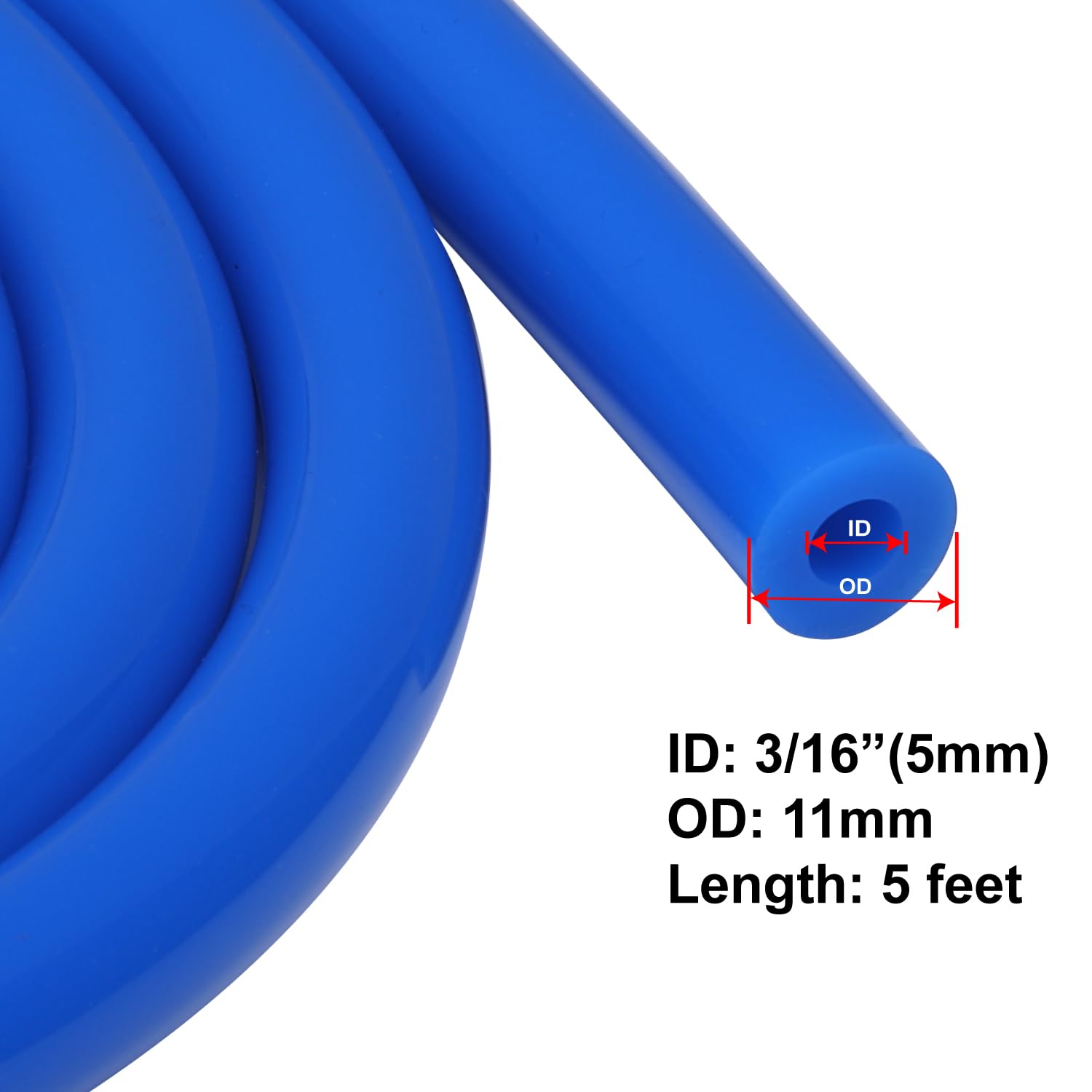 Podavelle 3/16'' 5mm ID Silicone Vacuum Hose Line Tubing 5FT Blue 130 PSI Maximum Pressure