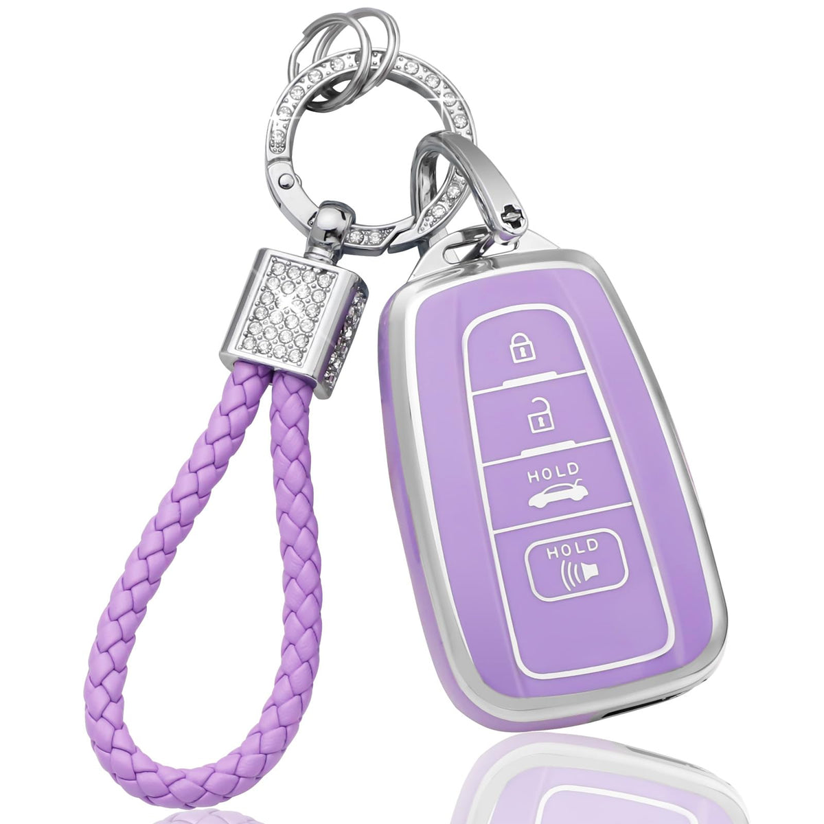 PIFOOG Key Fob Cover for Toyota with Bling Keychain, Purple Car Key Case Shell Protector for Highlander Corolla Pirus RAV4 Camry