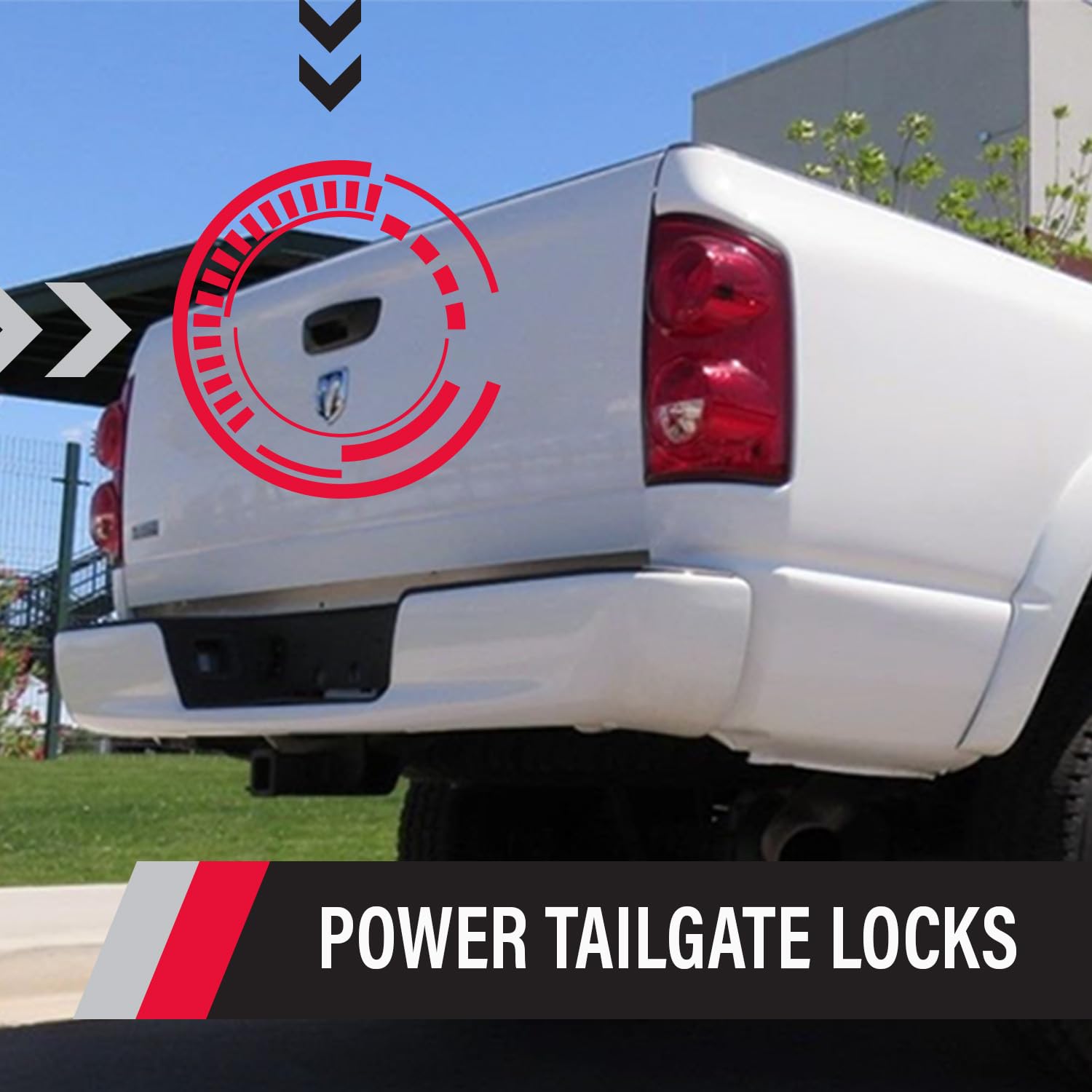 Pop & Lock Power Tailgate Lock for Dodge Ram 1500/2500/3500 (2010-2015) - Metal, Red, Model PL8350
