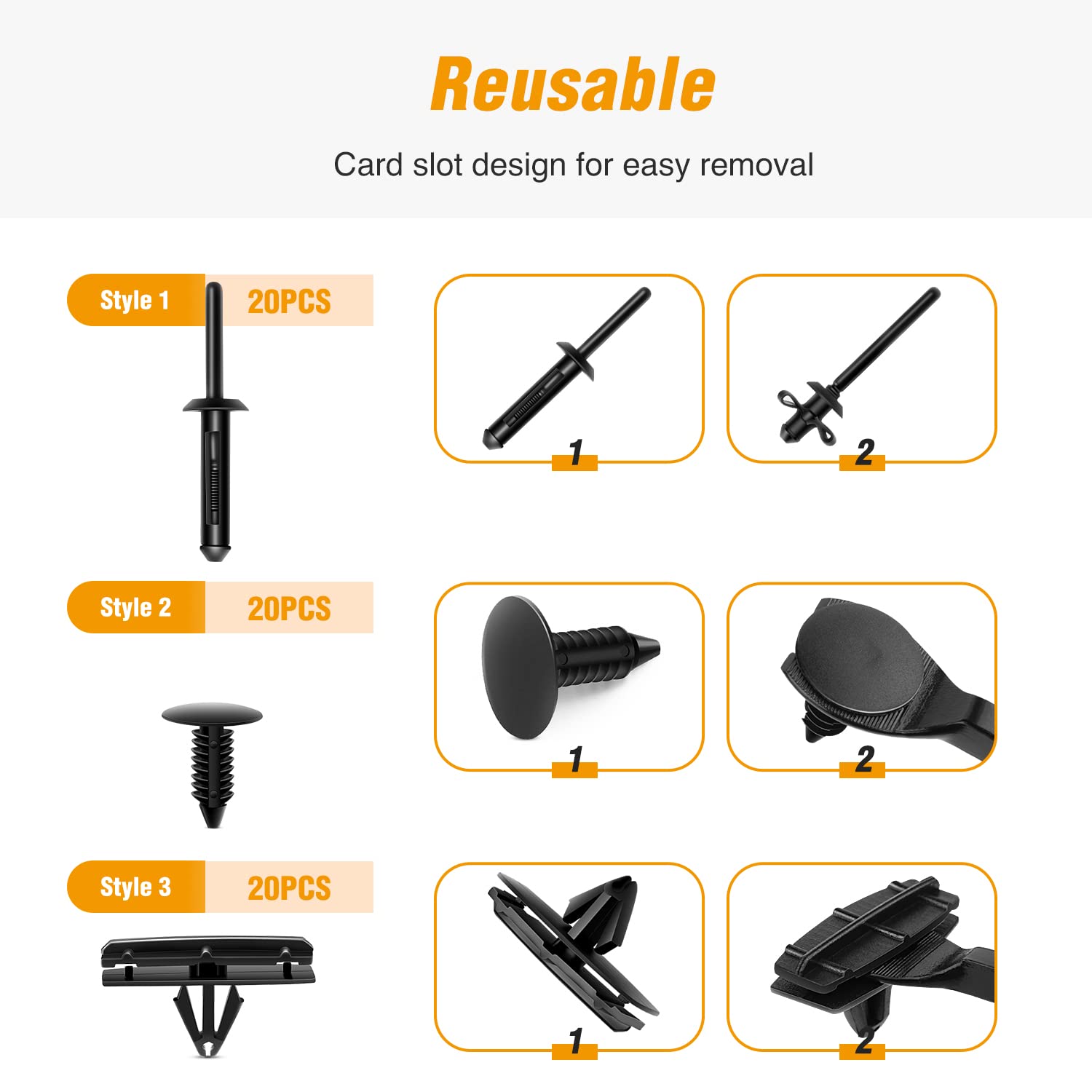 GOOACC 60Pcs Blind Rivet Fender Flare Rocker Moulding Bumper Shield Retainer Clip Assortment 6506007AA 68039280-AA 6030441 Repla