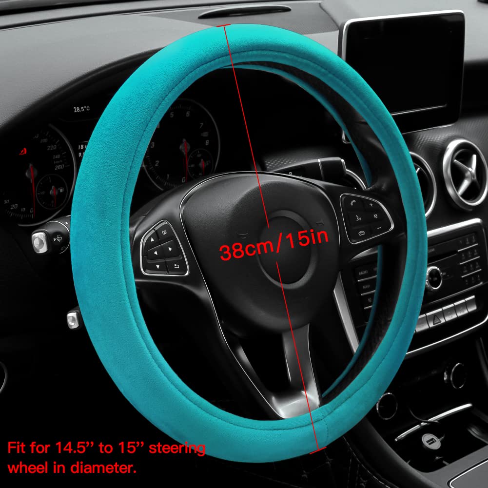 Otostar Soft Velvet Steering Wheel Cover, Universal Luxury Steering Wheel Protector Car Interior Accessories 15 Inch (Lake Blue)