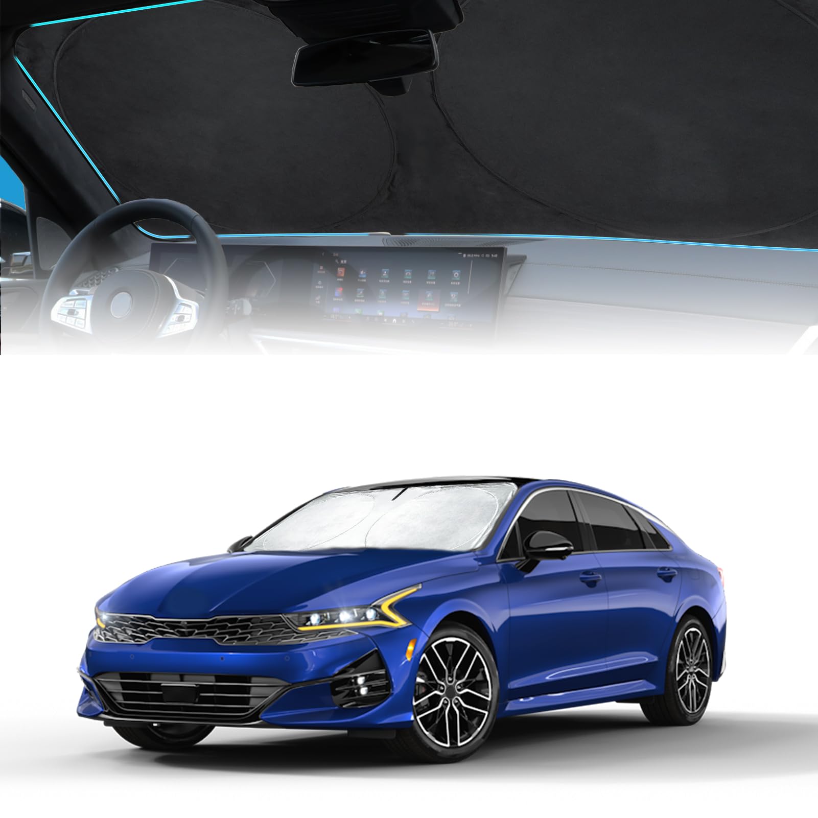 Insauto For K5 Windshield Sun Shade Window Sunshade For Kia K5 2021 2022 2023 2024 Windshield Cover Foldable Car Front Sun Visor