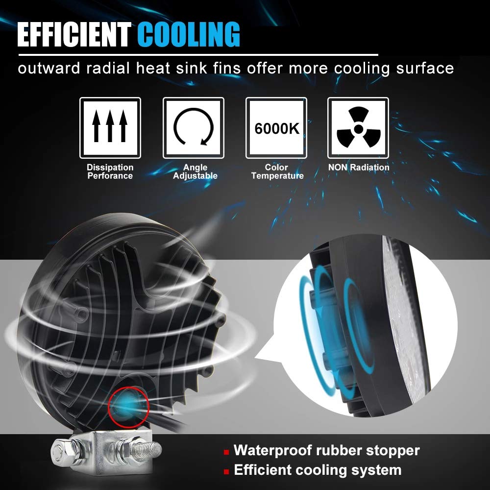 42W Led Round Light, 4.5Inch Led Light Pods, Flood Round Lights Off-Road Lights Led Lights Fit For Trucks Off-Road Vehicle Atv Suv Utv 4Wd Boat Tractor/Spot(2Pcs)