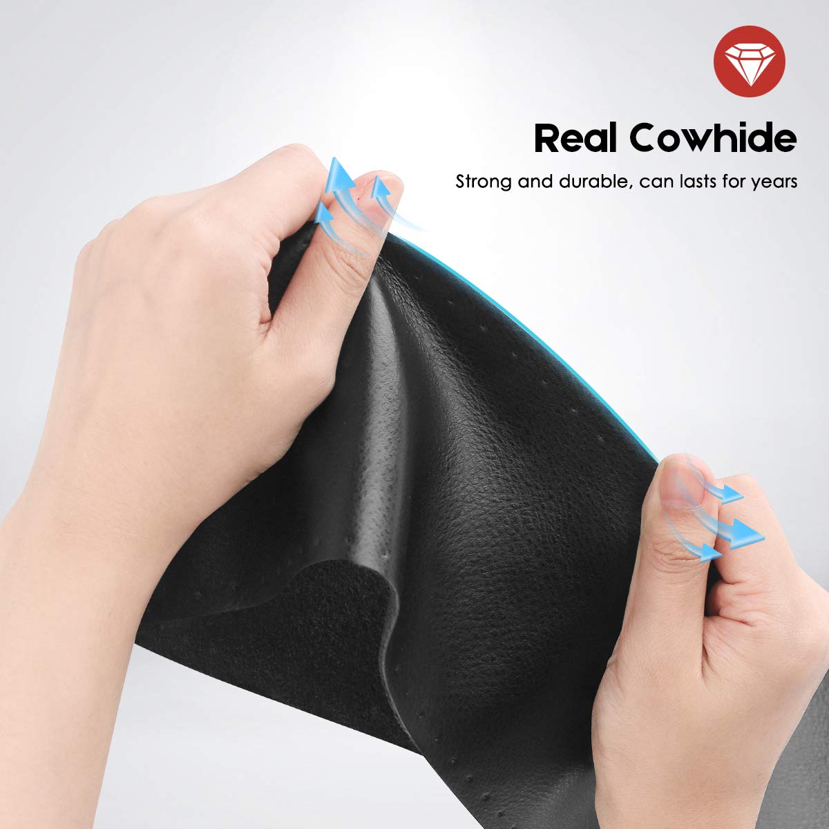 Belinous Leather Steering Wheel Cover Lace Up, Stitch On Wrap, Universal Fit 13-20 Inch Car Truck Suv Pickup Boat, A Whole Piece Of Cowhide, Diy Stitch W/Needle Thread (Size M4, Black)