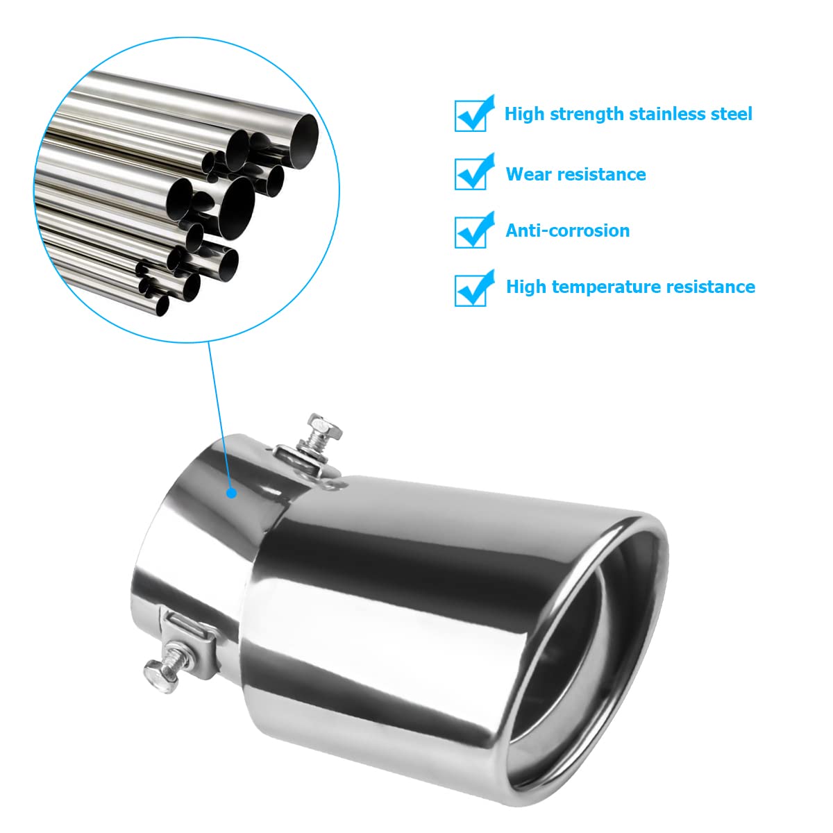 Stainless Steel Car Exhaust Tip, 2.5 To 3.3 Universal Car Exhaust Pipe Modification Tail Throat Tail Pipe, Steel Exhaust Tips Chrome-Plated Finish Tailpipe (Silver/B Style)