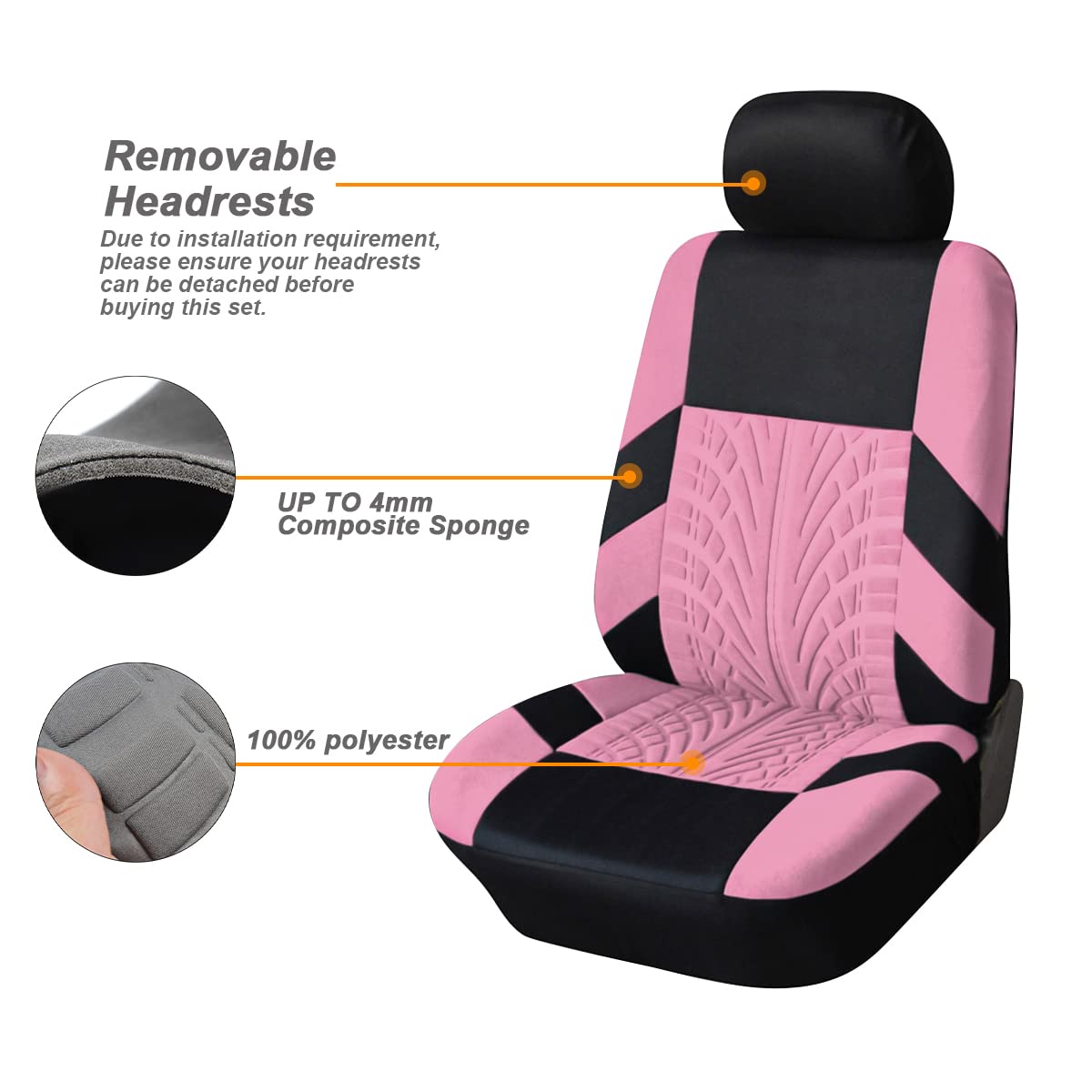 Car Seat Covers Full Set, Polyester Front Bucket Seat Protectors With Split Bench Back Seat Covers, Breathable Thicken Premium Sporty Seat Cushions, Auto Accessories For Car, Suv (Pink/Front,Back)