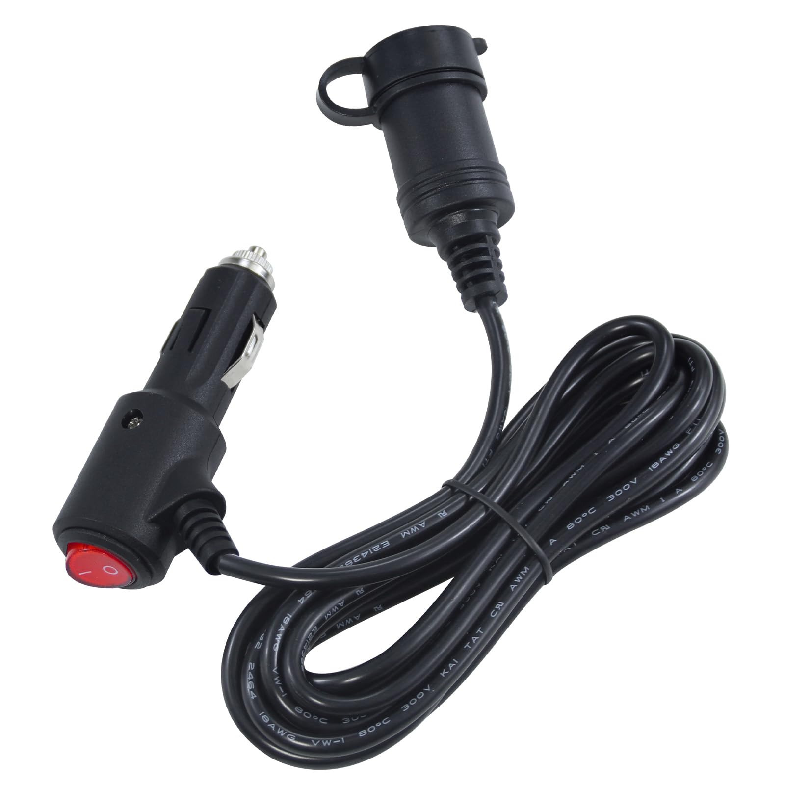 10Ft 12Volt Dc Cigarette Lighter Extension Cord With On Off Switch - Black Car Power Charge Extension Cable With 15A Fuse, Cigar