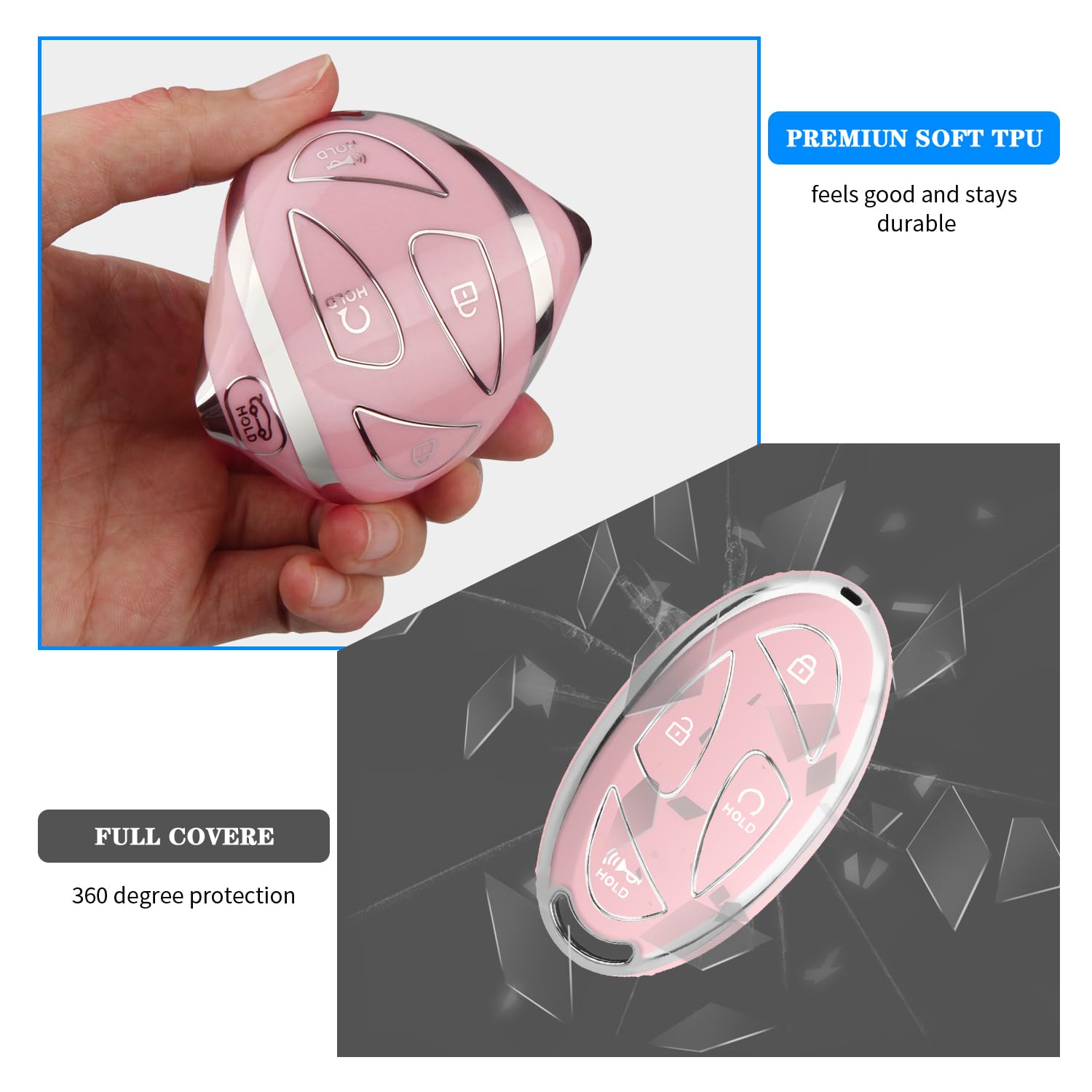 QBUC for Hyundai Ioniq 6 Key Fob Cover,Soft TPU 360 Degree Car Key Case Protector with Leather Keychain Compatible with Hyundai