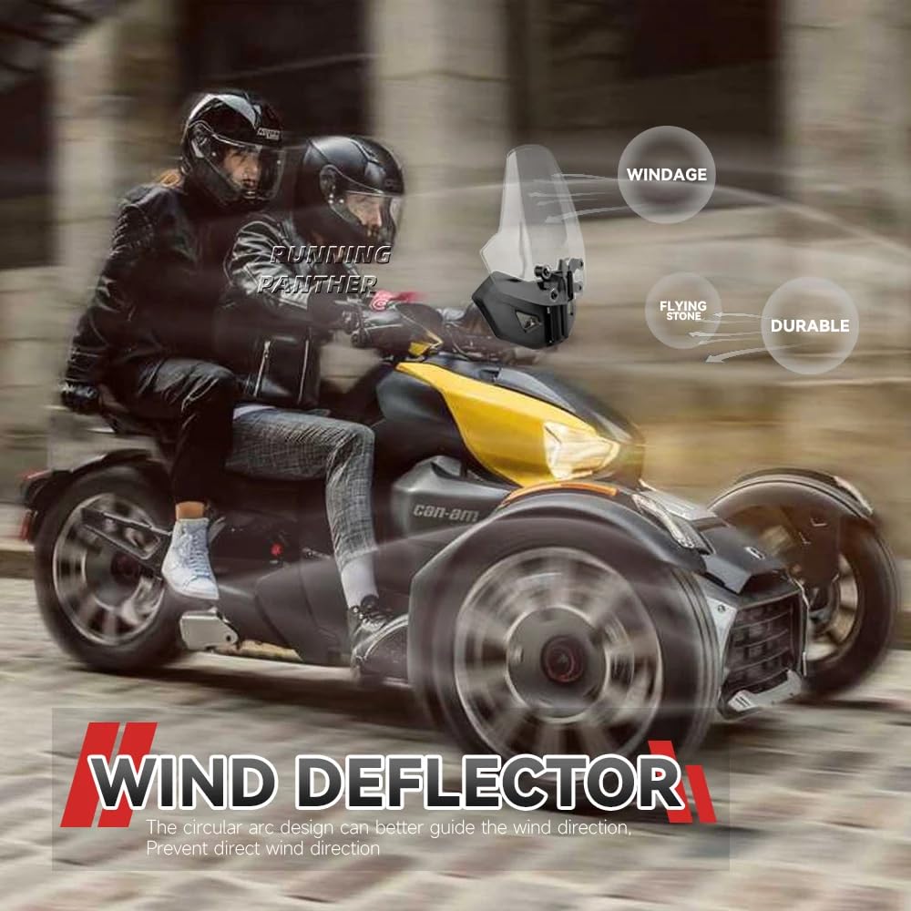 RUNNING PANTHER Adjustable Windshield for Can-Am Ryker 600/900, Smoke Gray, Polycarbonate, Vented, Regular Size, 2019-2023 Models