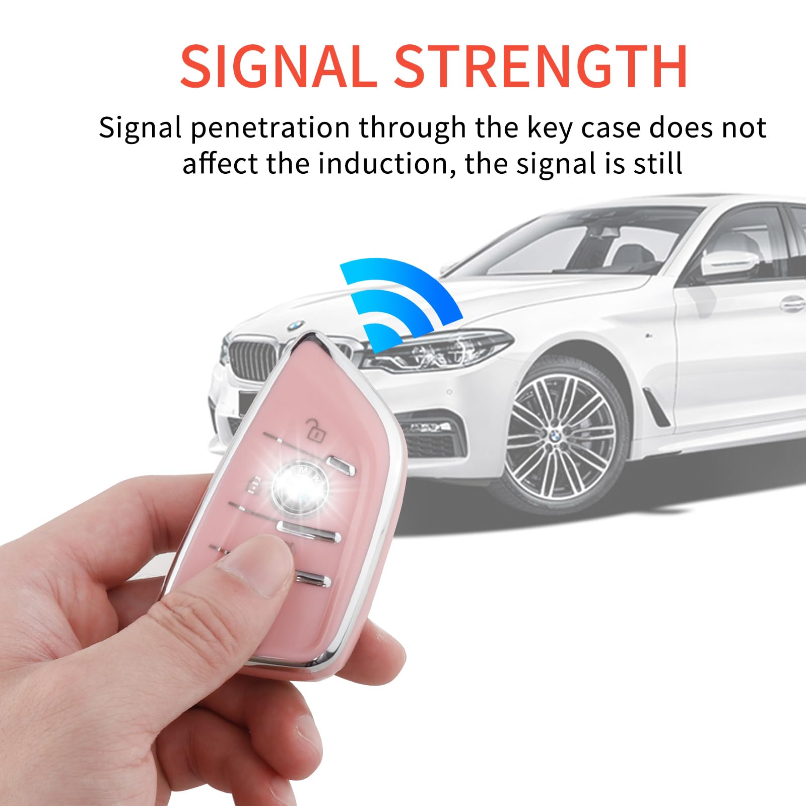 Pangpai Pink Key Fob Cover for BMW, Soft TPU Key Case Protection with Bling Keychain Fit for BMW X1 X2 X3 X5 X6 X7 and Series 1