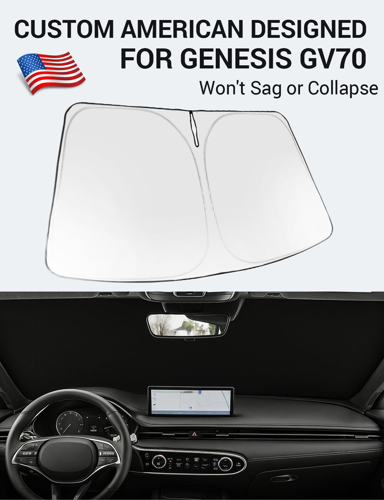 Proadsy 2025 Upgrade Windshield Sun Shade Custom Fit Genesis Gv70 2022-2025 Foldable Front Sunshade Protector Sun Visor Blocks U