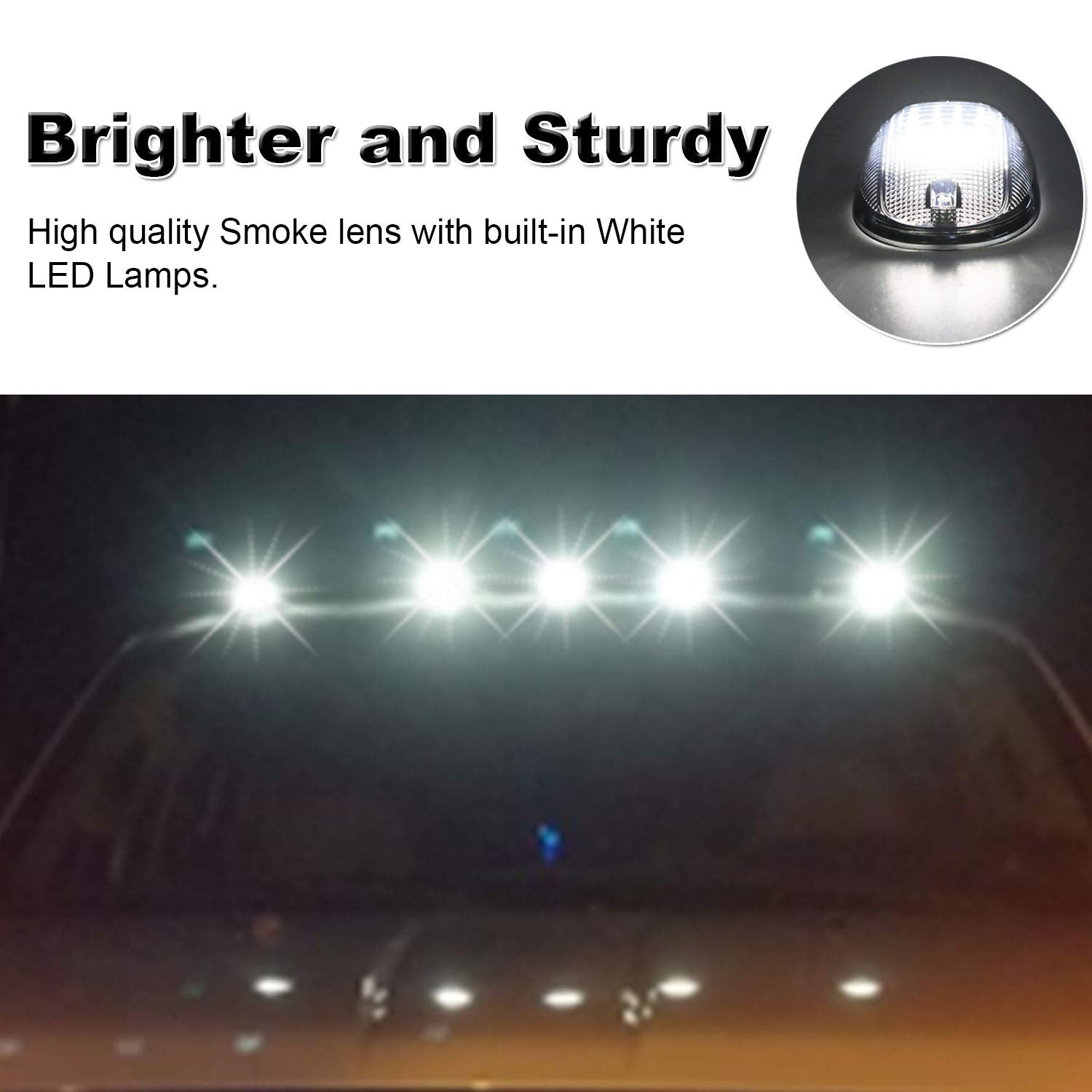 Tresound Led Cab Roof Marker Lights For 03-16 Dodge Ram 1500 2500 3500 With 5 In 1 Wire Harness (Smoked Lens With 16 White Leds)
