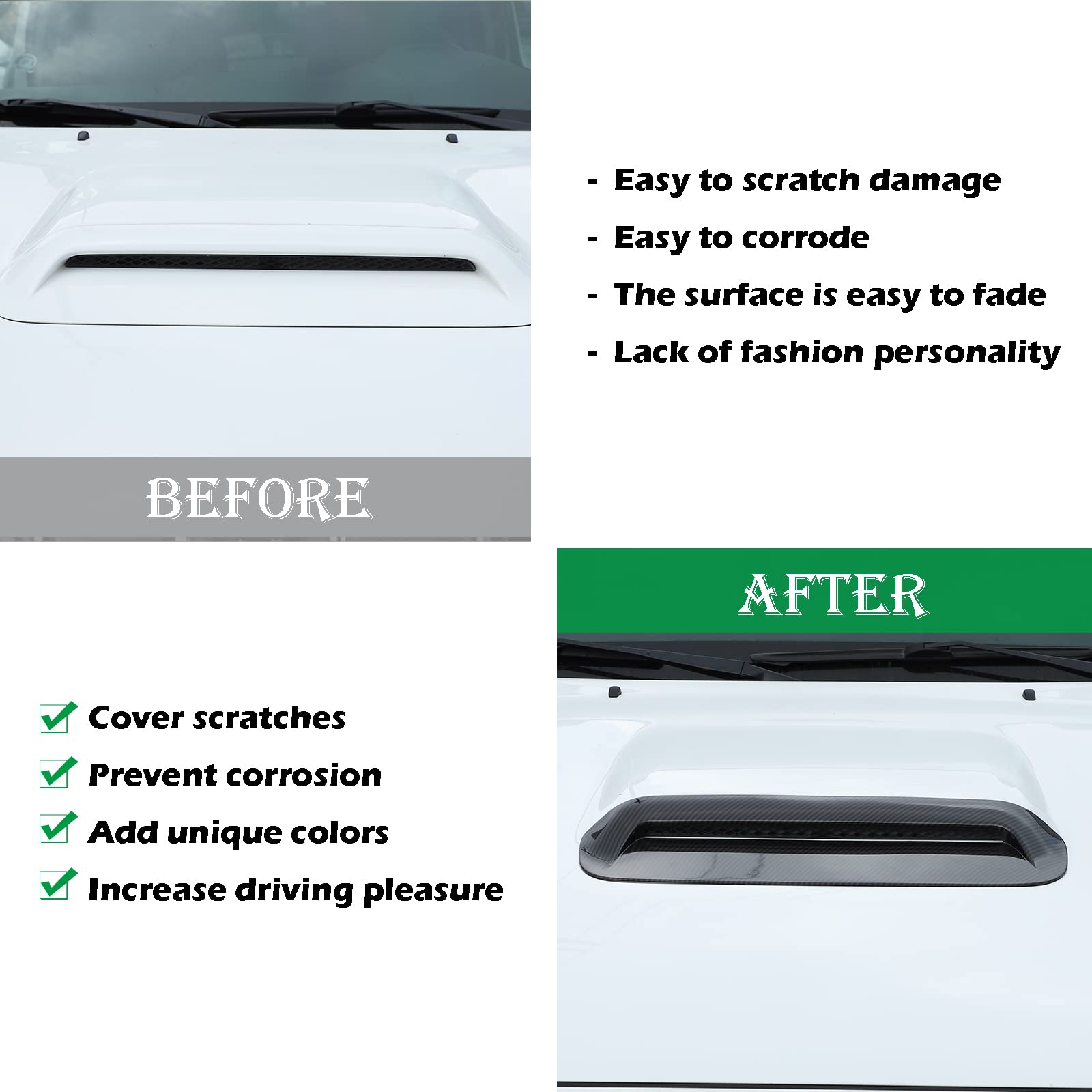 Piugilh Air Flow Intake Cover,Car Decorative Air Flow Intake Scoop Bonnet Vent Hood Cover Fit For Toyota Tacoma 2013 2014 2015