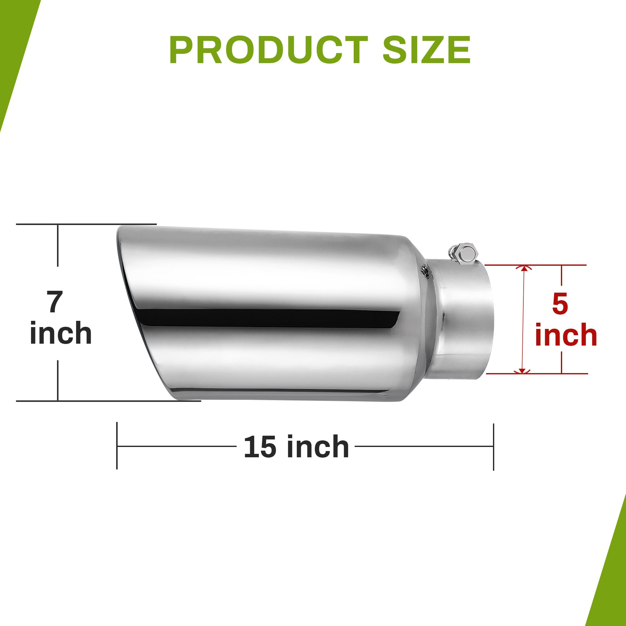 Autosaver88 5 Inch Inlet Exhaust Tip, 5'' Inlet 7'' Outlet 15'' Overall Length Chrome-Plated Finish Stainless Steel Exhaust Tail