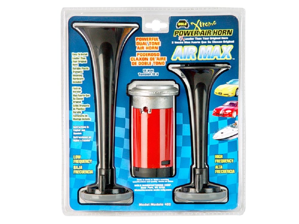 Wolo (402) Air Max Black Plastic Trumpet Horns - 12 Volt, High And Low Tone