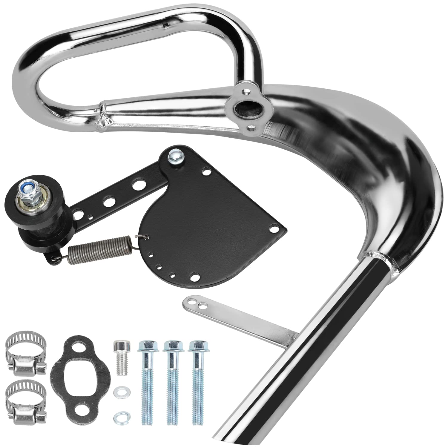Yoxufa Upgrade Chrome Exhaust Pipe Muffler Expansion Chamber Gasket Chain Tensioner Adjuster Kit For 49Cc 50Cc 66Cc 80Cc 100Cc 2
