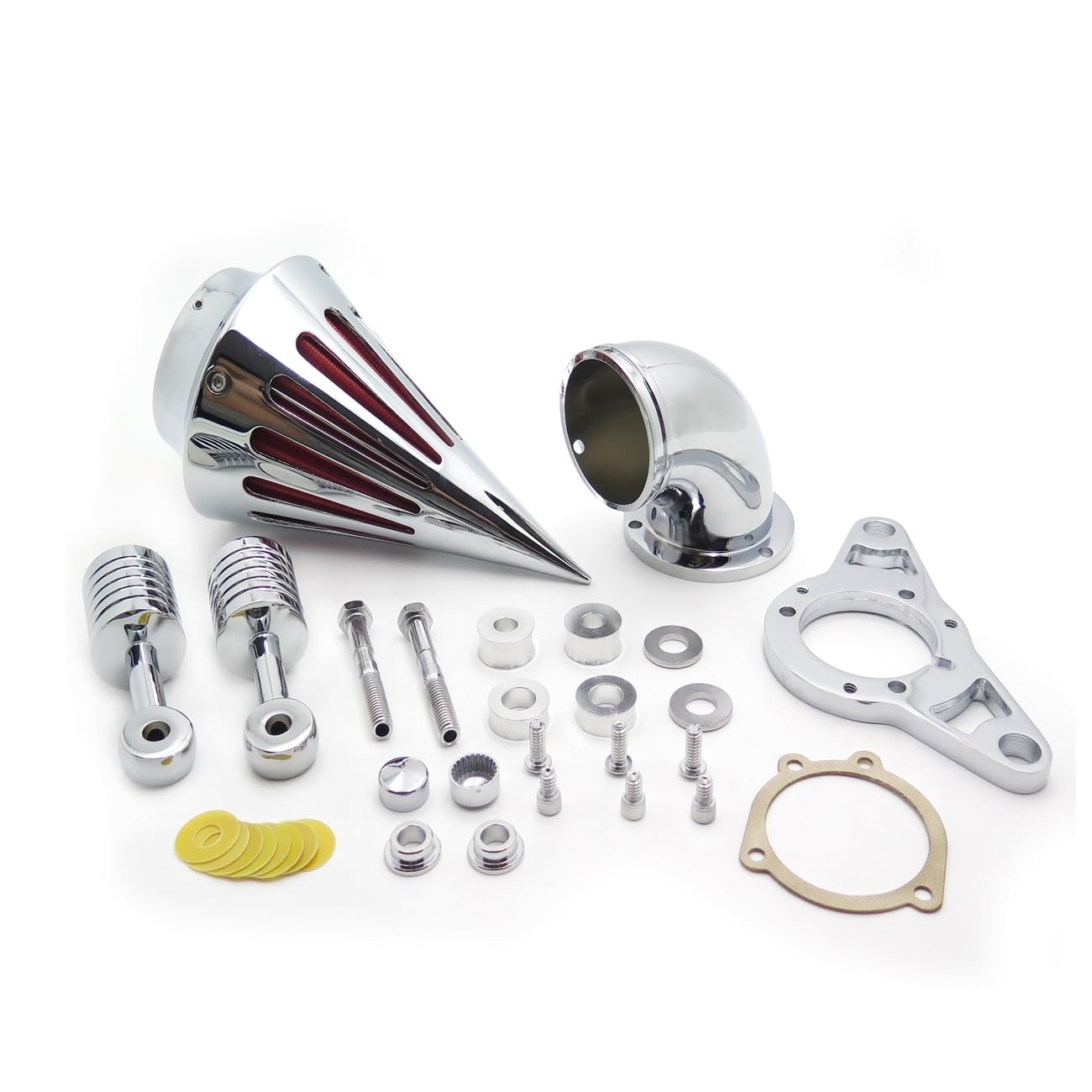 HASkulle Cone Spike Air Cleaner Intake with Red Filter for Dyna Wide Glide 1999-2007 Road King 1999-2007 Fat Boy 2000-2007 Chrom