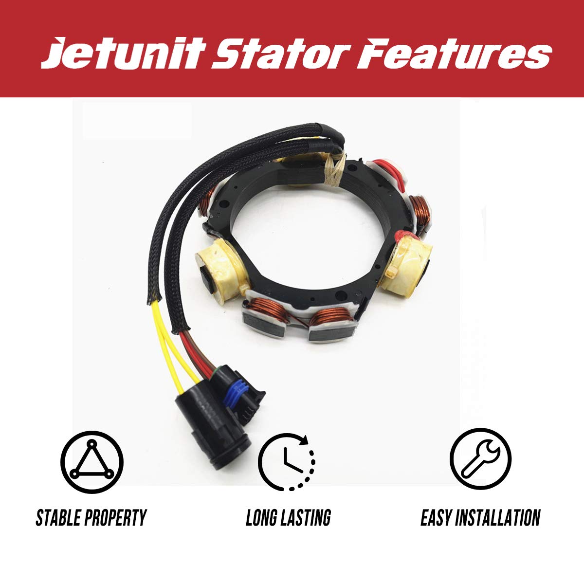 jetunit Stator for Johnson Evinrude 584548 173-4821 Outboard 9.9 HP(2 Cyl) 25 35 HP(3 Cyl) 584821 763761(1995-2001) 12-AMP 4/2-S