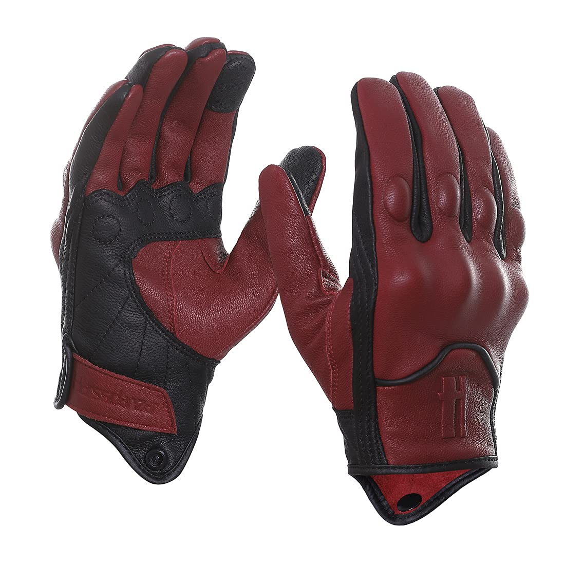 Harssidanzar Motorcycle Gloves For Men, Leather Touch Screen Riding Driving Gloves Gm028Us,Oxblood/Black,Size,S