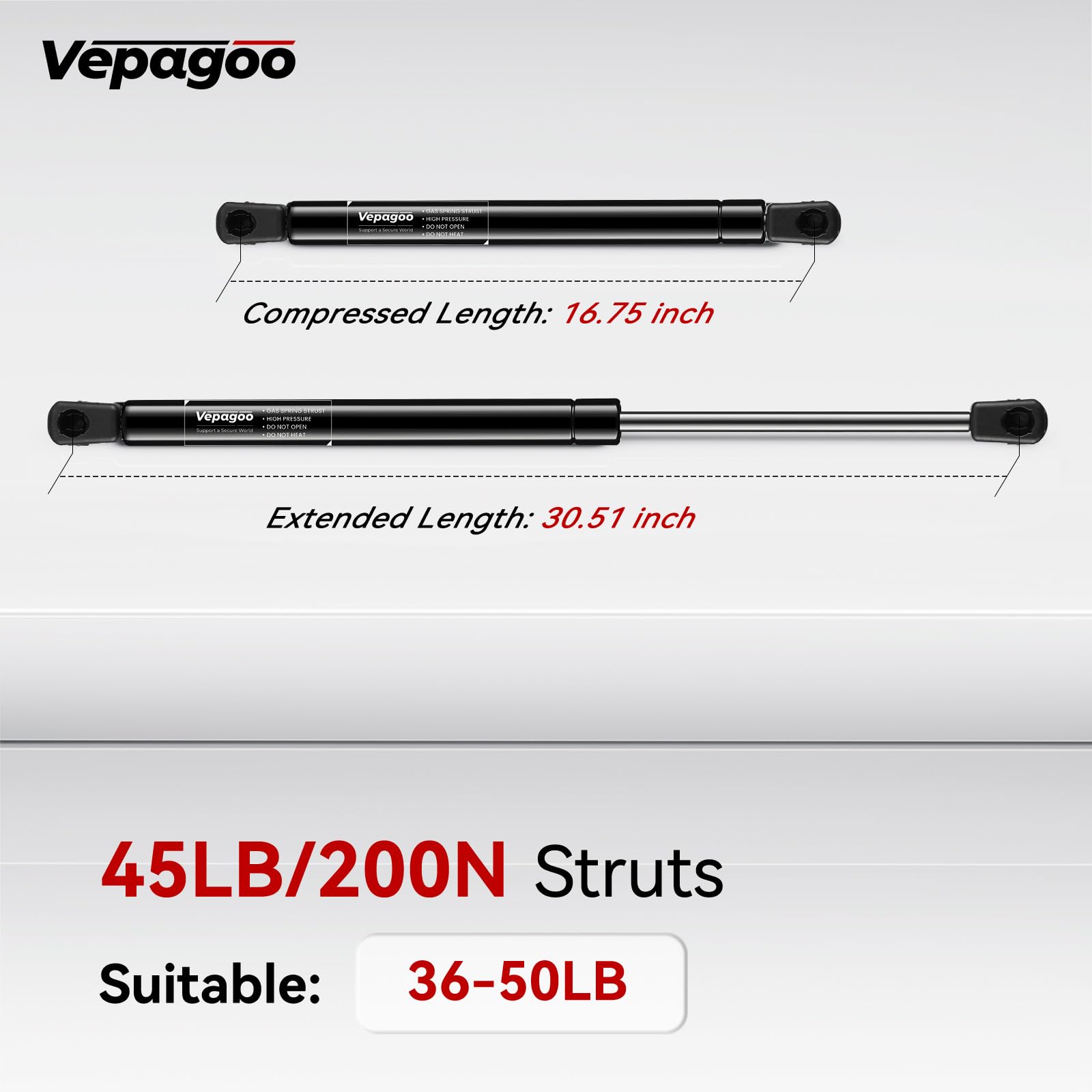 Vepagoo 10817 30.51In 45Lb/200N Lift Support Gas Shock Strut Spring For Truck Bed Tonneau Cover Camper Shell Topper Rv Outside K