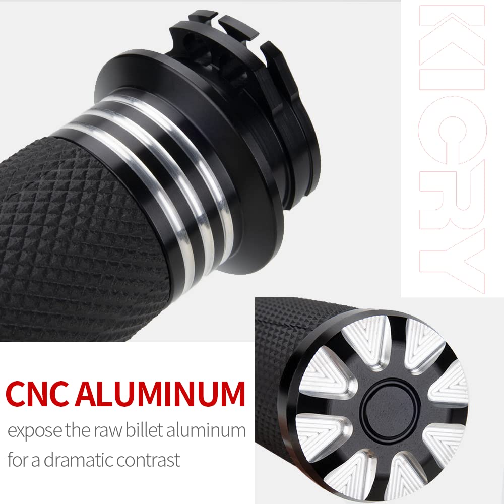 KICRY 1 Motorcycle Hand Grips Black Chrome Handlebar Grips Compatible with Harley Touring Honda Yamaha Suzuki Kawasaki (BK-3ci